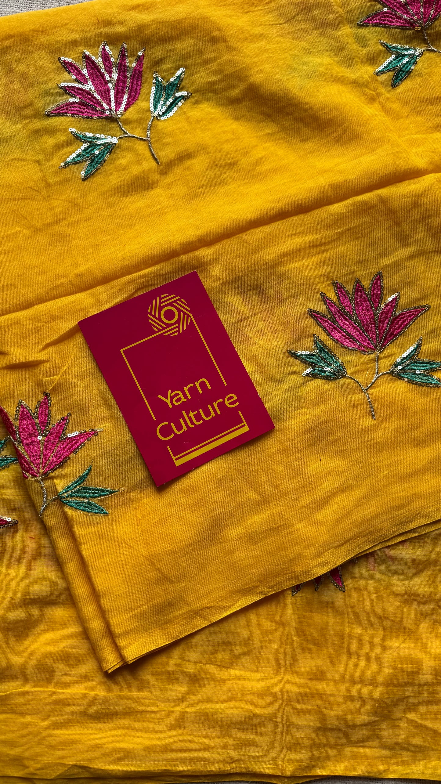 Yellow mul with lotus sequin embroidery - YCBCMCDE16