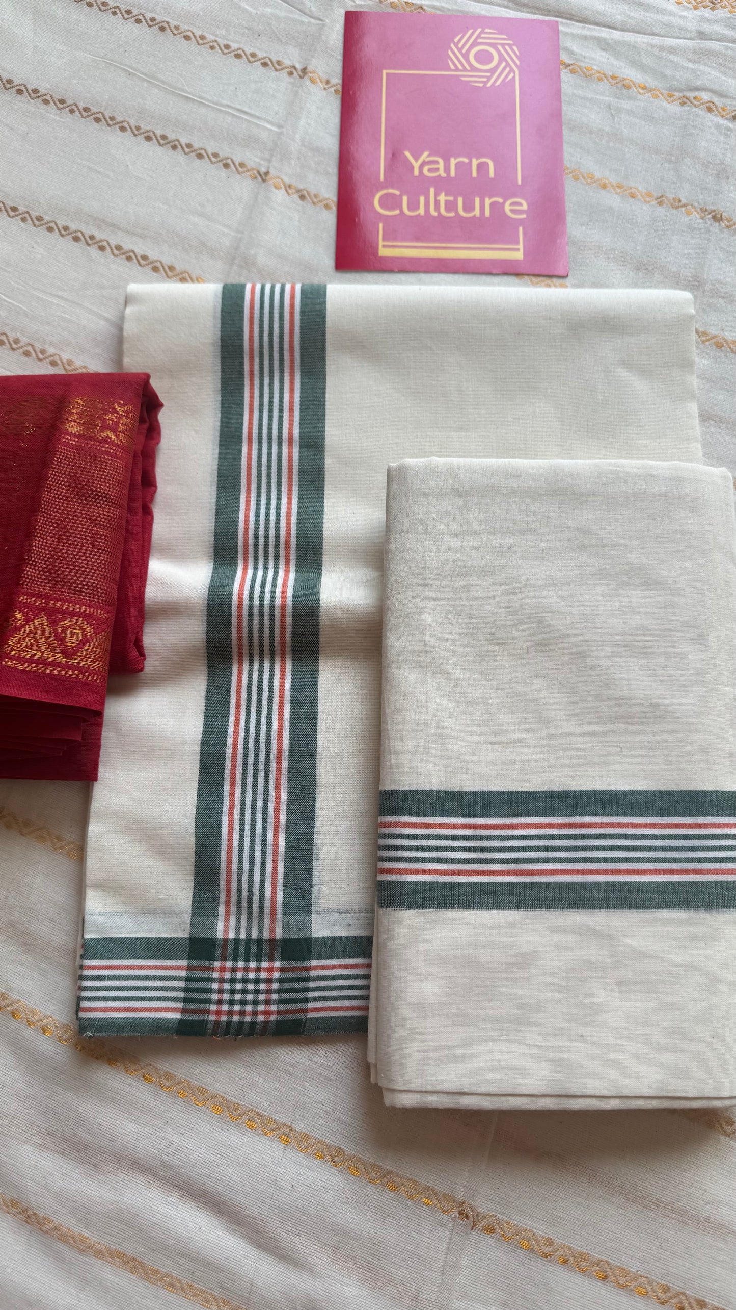 Set mund, dark green with red lines - YCIEON121