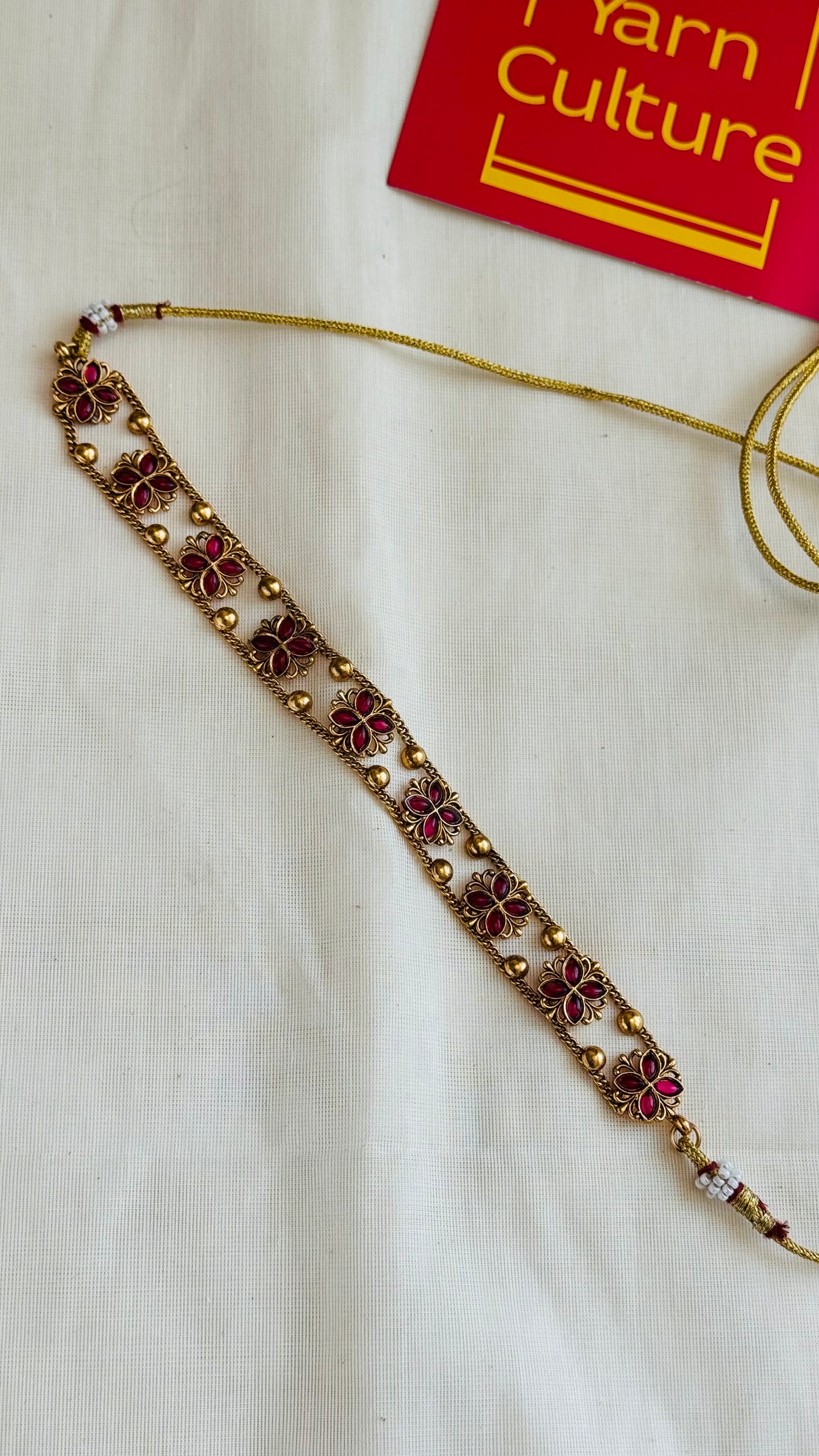 Ruby floral pendant choker with earrings - YCGPNP766