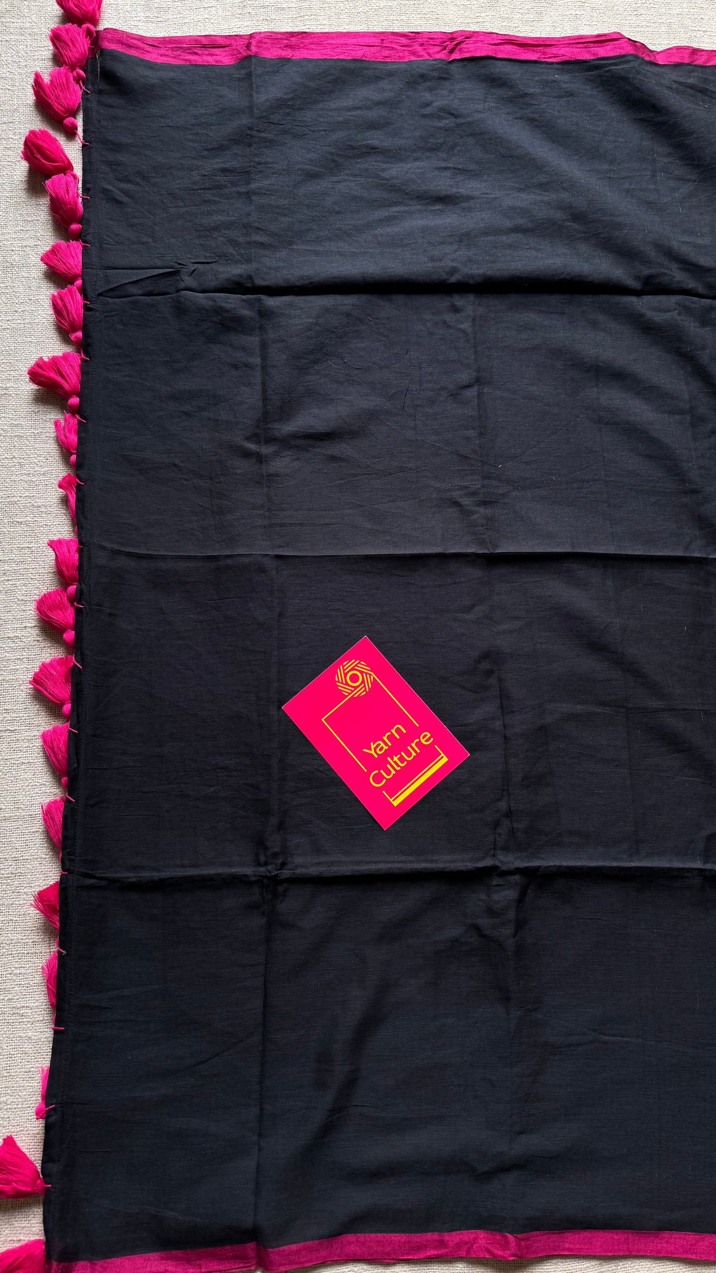 Black with hot pink border mul cotton saree - YCBCMCFE232