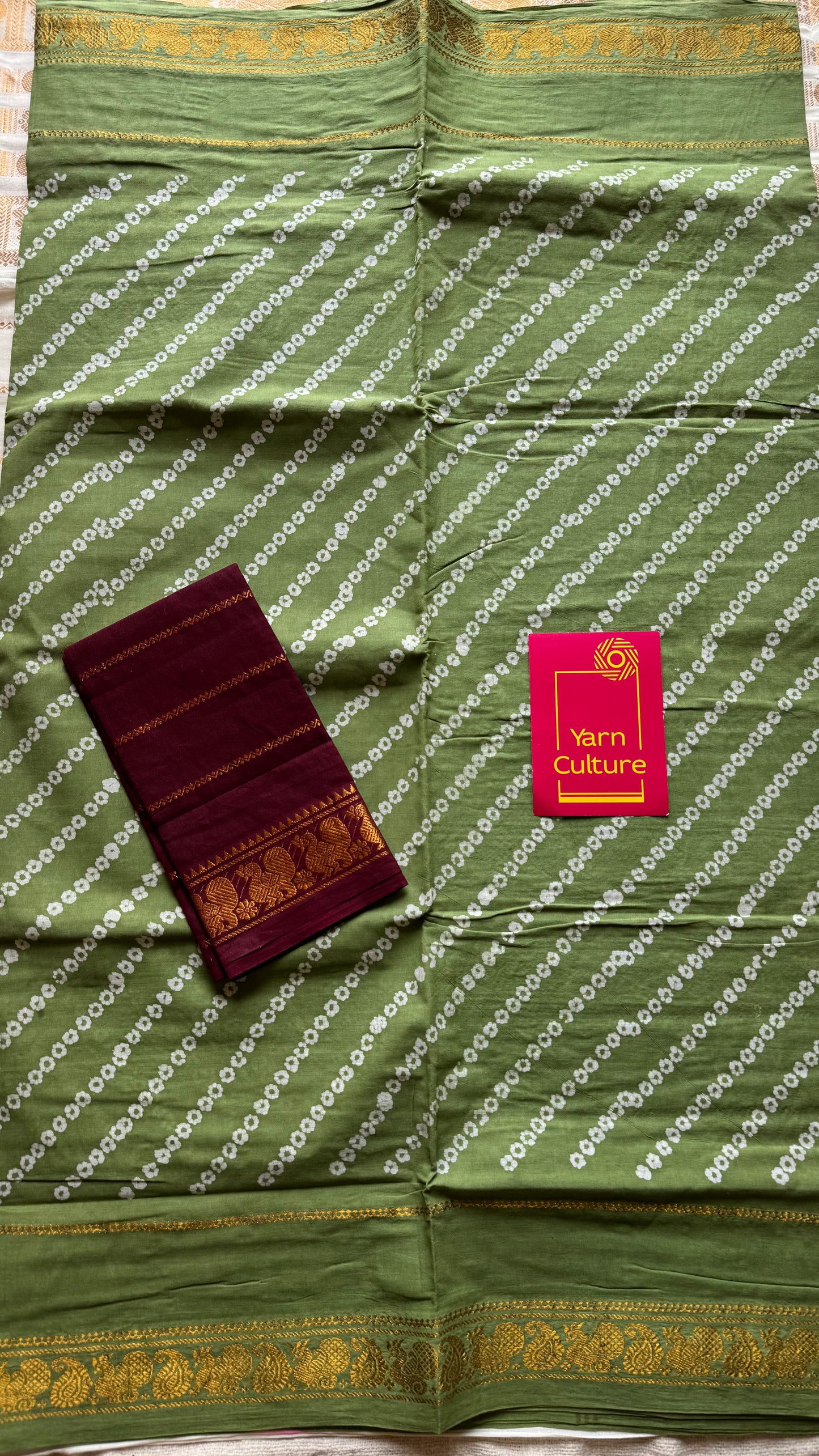 Pastel pista green, wax dot printed sungudi, kattuchayam dyed madurai cotton - YCCOTNMSAP159