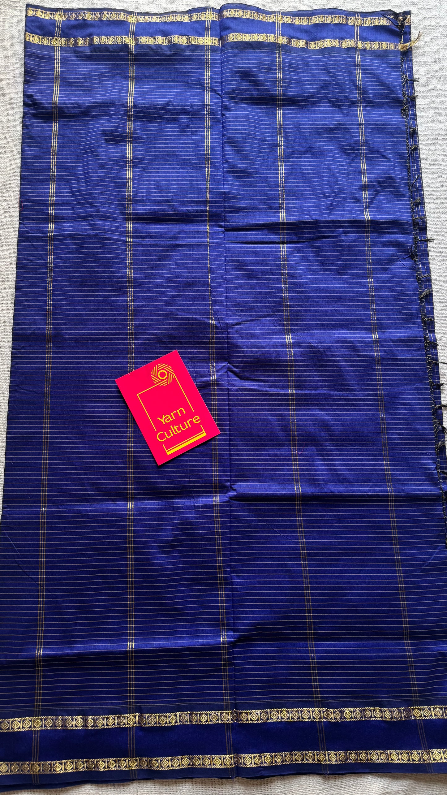 Royal blue, arani zari checks saree, cotton silk - YCCOTNARFE49