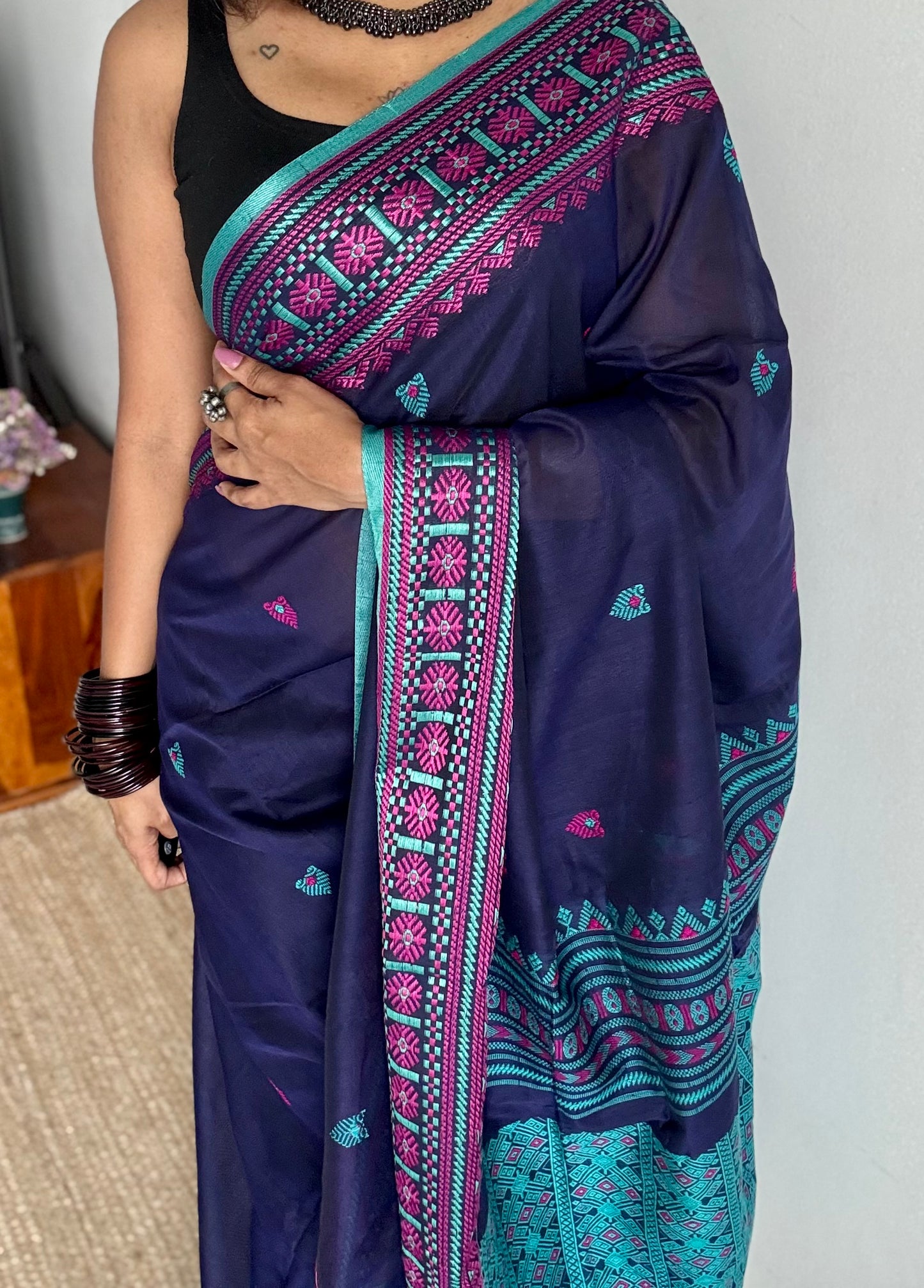 NeelPokh (নীলপখ) - Blue Butterfly, grace and color in motion, soft cotton - YCHOTEAJA206