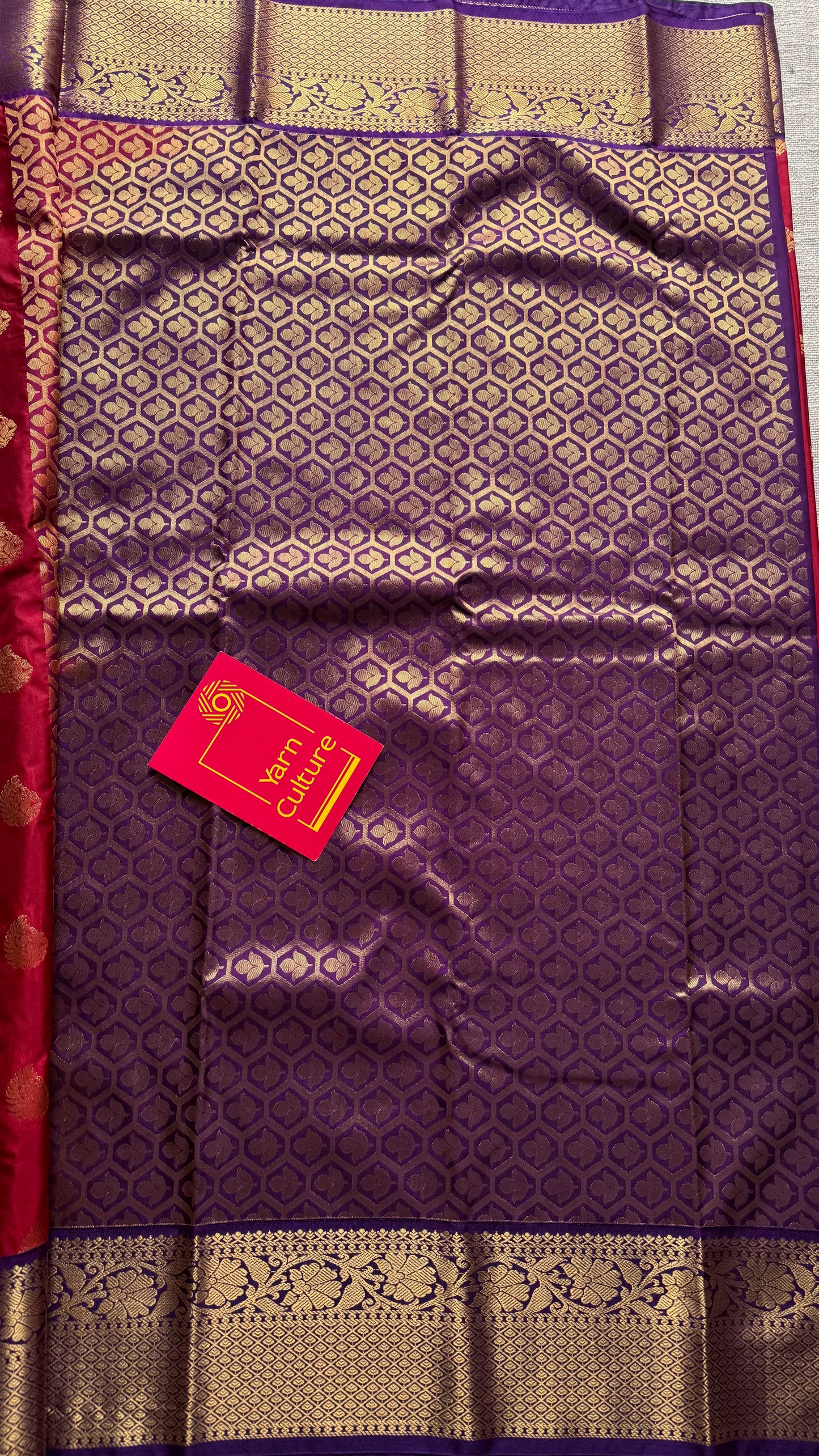 Ragini - crimson red with purple, handloom korvai semi silk - YCCOTNFEJUKS04