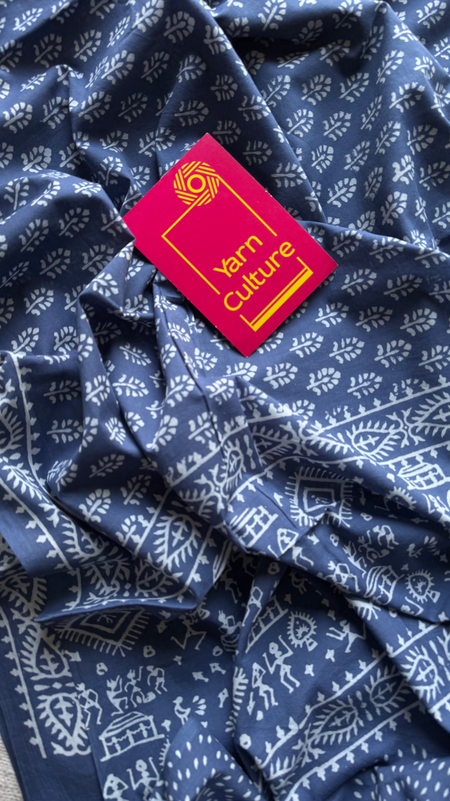 Greyish blue with off white floral block printed soft cotton saree - YCTORCMA21