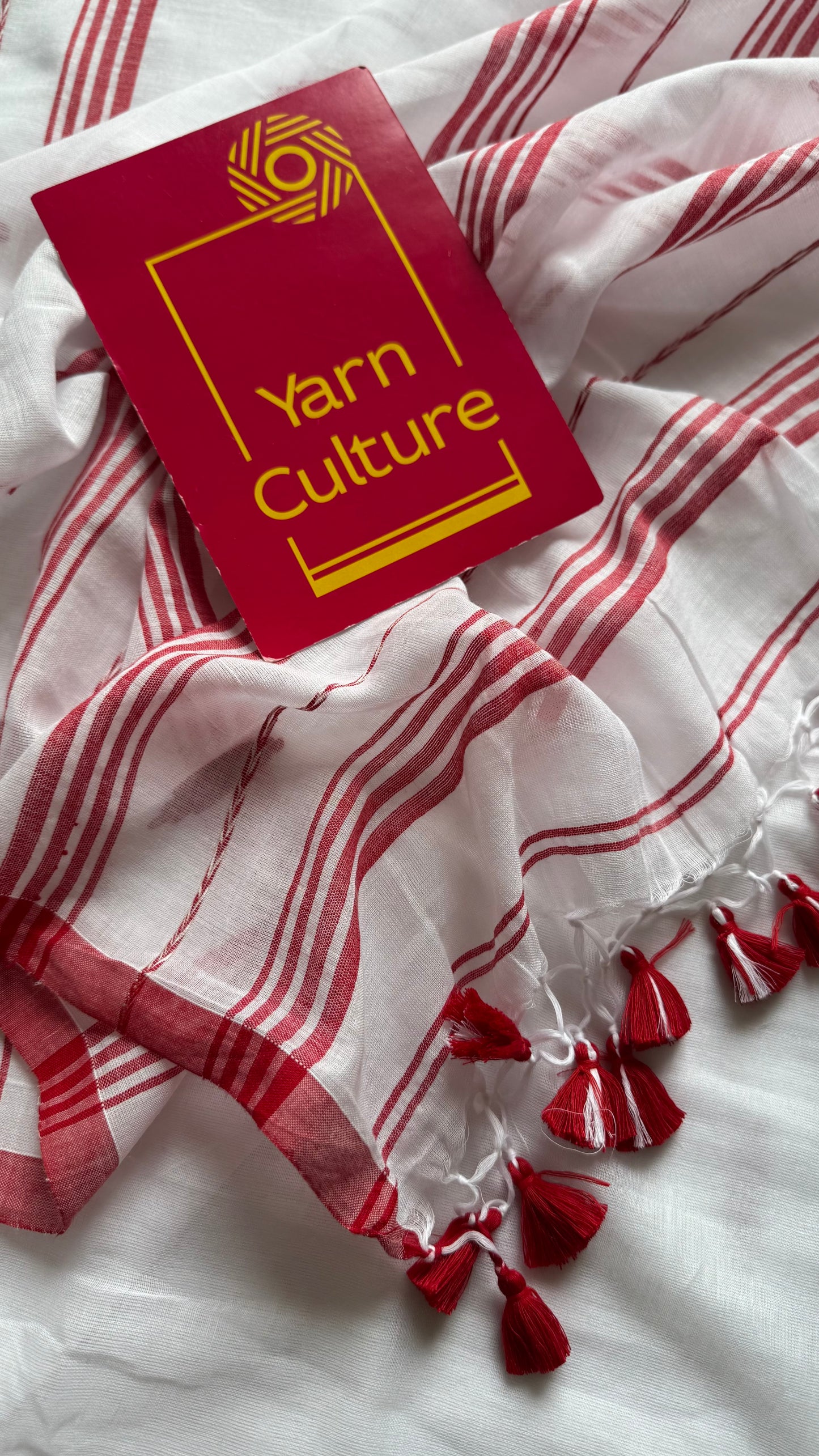White with red border, jamdani motifs, mul cotton - YCBCDP13