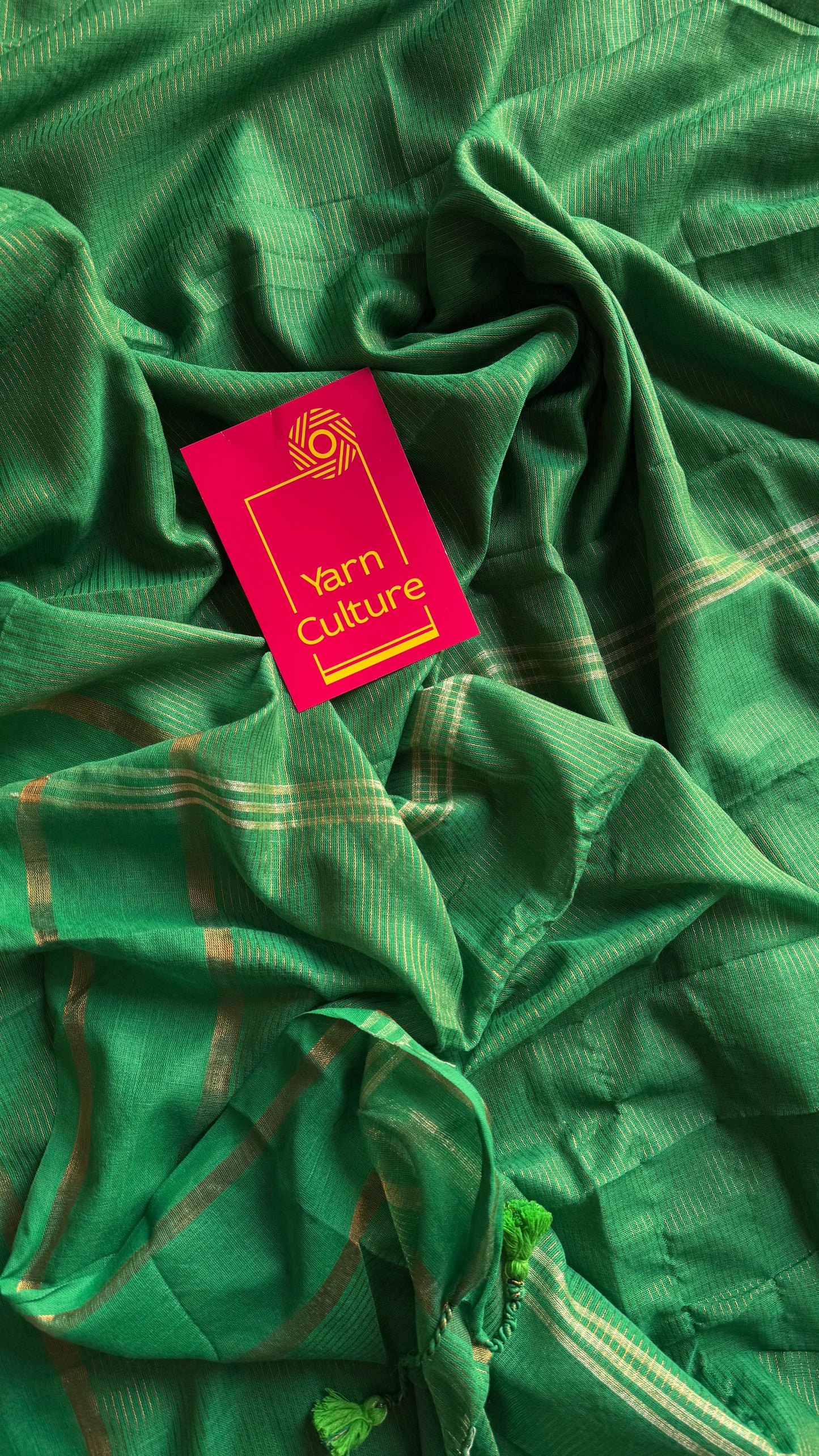 Green, gap border, copper zari stripes, soft cotton - YCBCKCZDE116