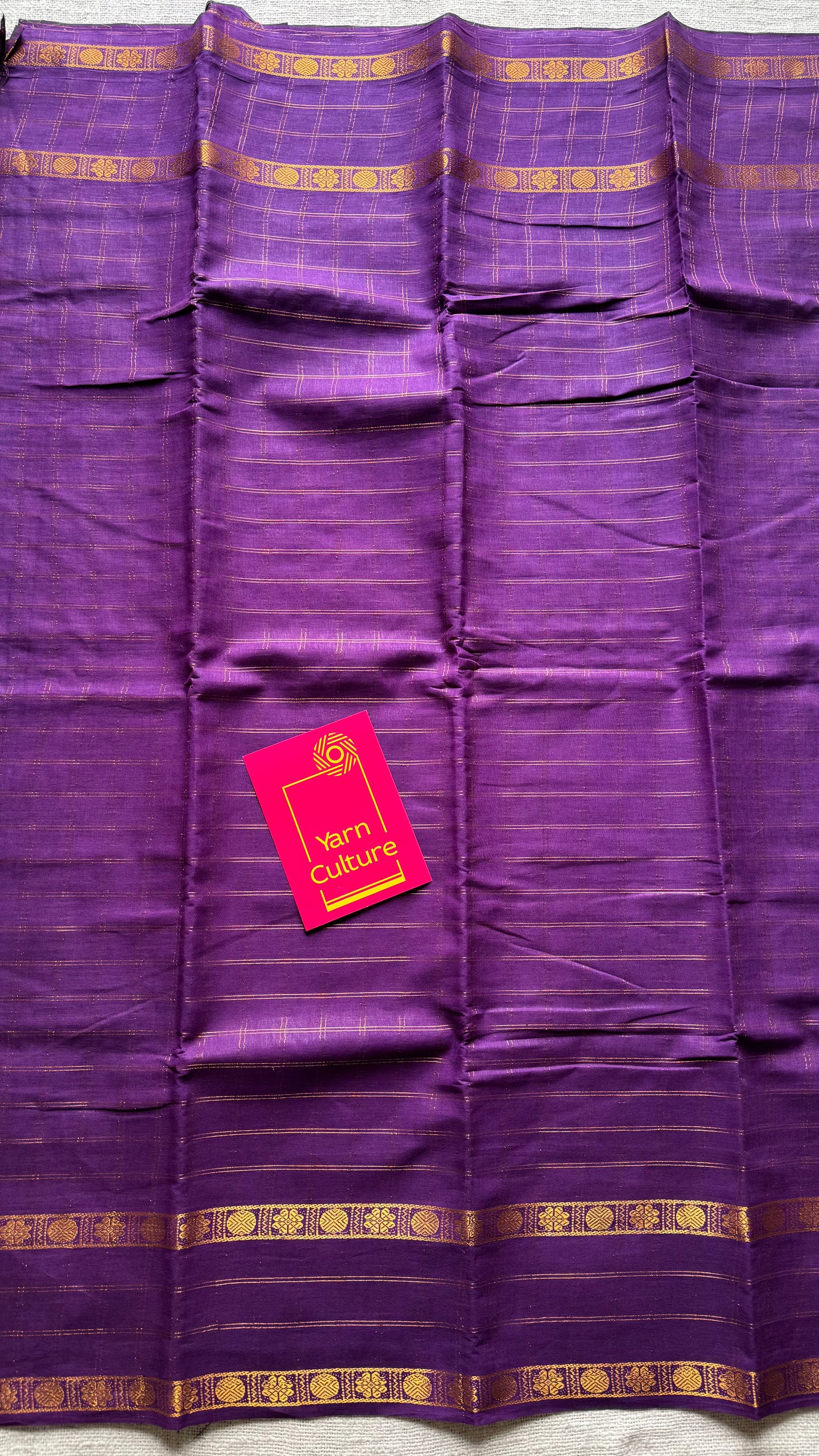 Purple adayar gold zari kattam, sungudi cotton - YCCOTNOCSC49