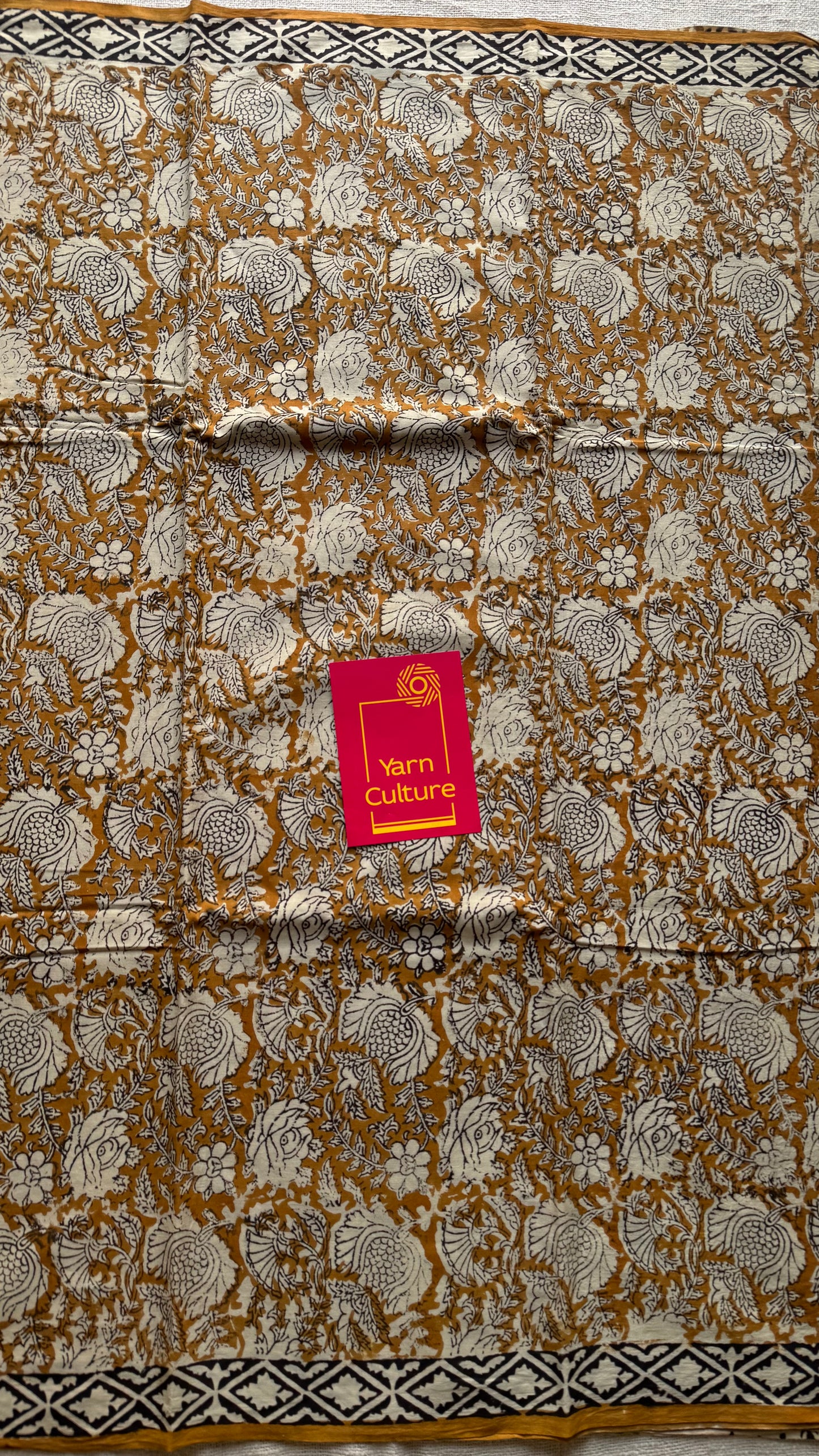 Sunehri - earthy mustard with floral vine motifs, block print, soft cotton - YCWOTDNOBP91