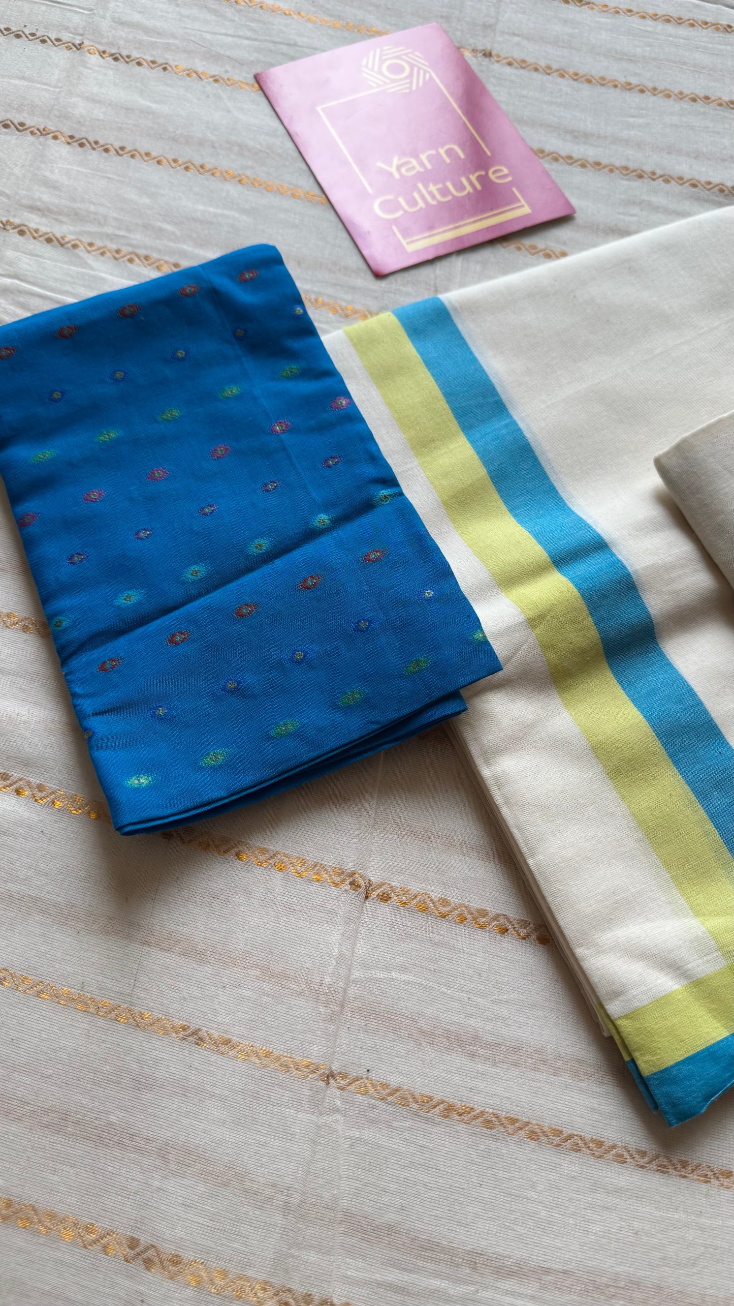 Set mund, blue with lime green lines - YCIEON125