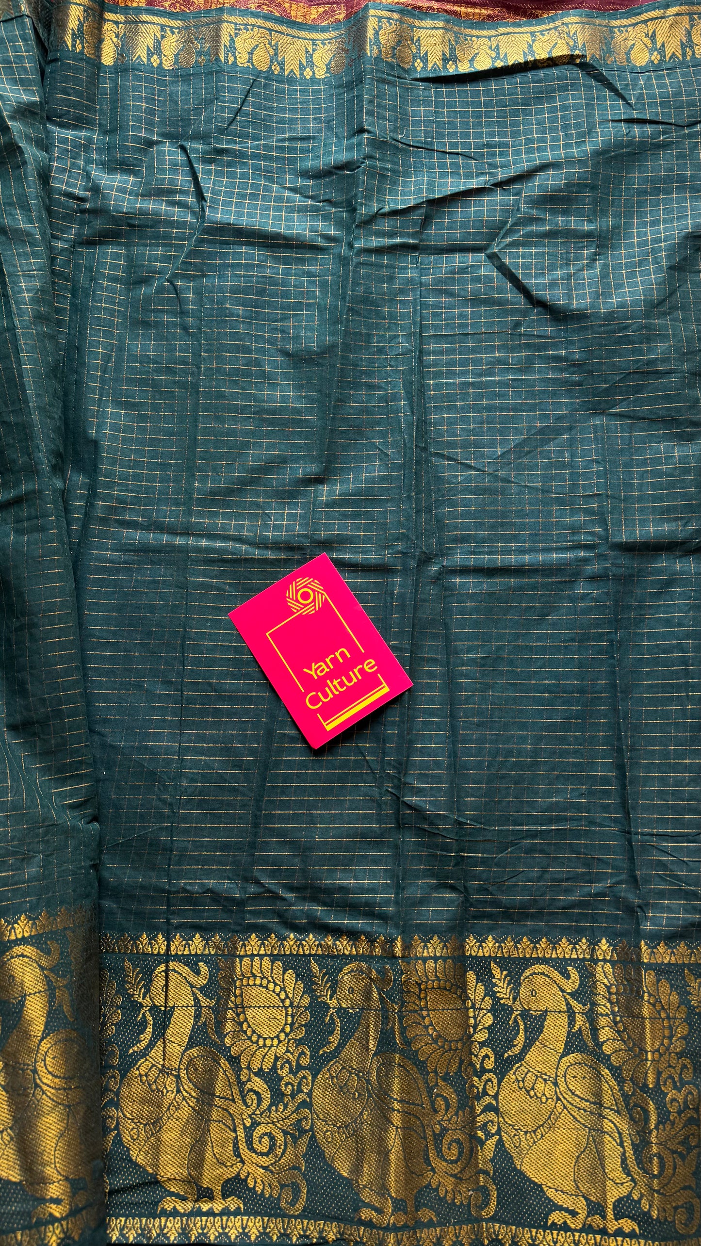 Maroon and bottle green, sungudi cotton half-half saree - YCCOTNIDMA306