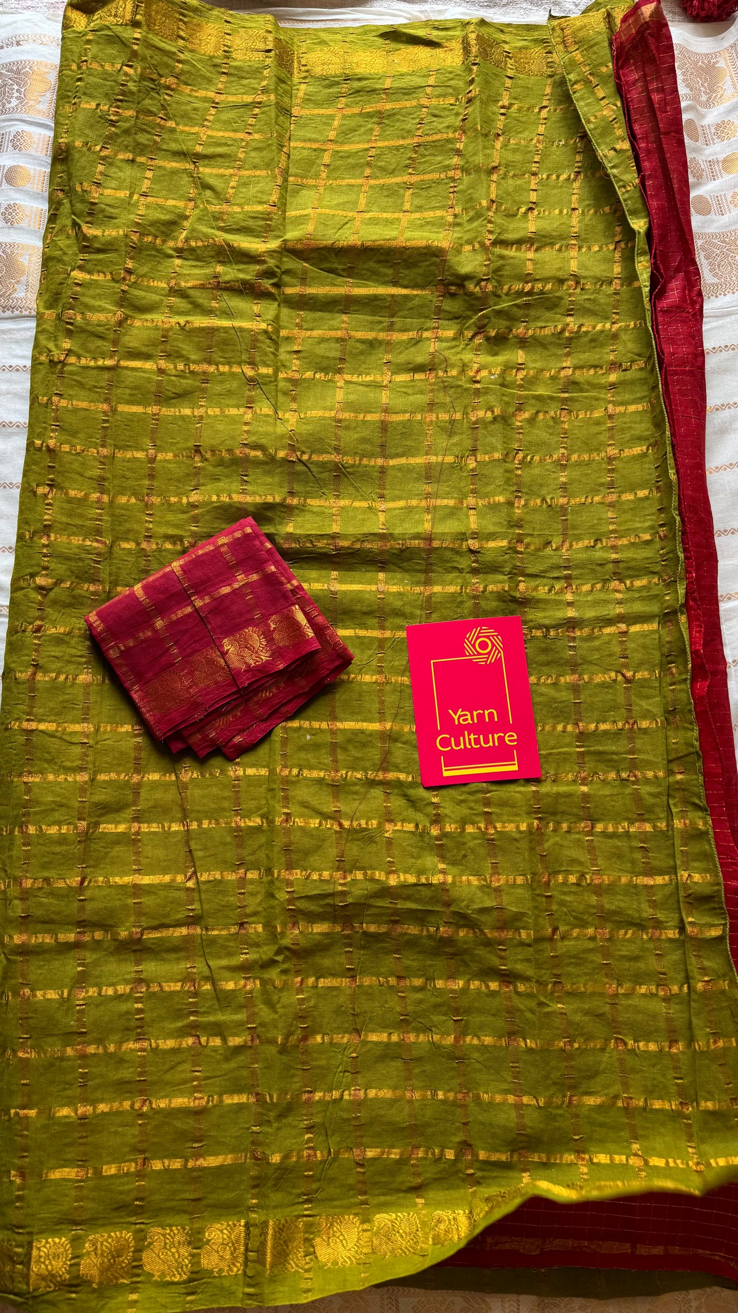 Green and chilli red, sungudi cotton half-half saree - YCCOTNIDMA303