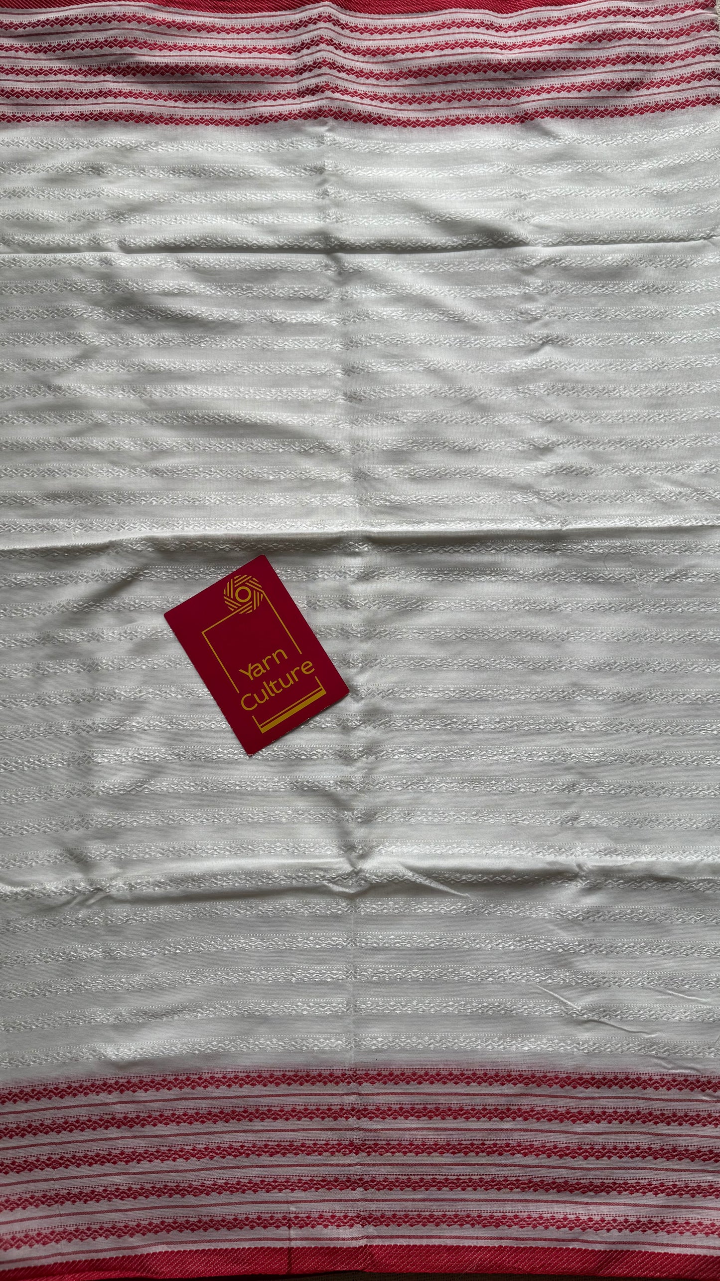 White with red patterned border, self pattern, soft cotton - YCBCDP09