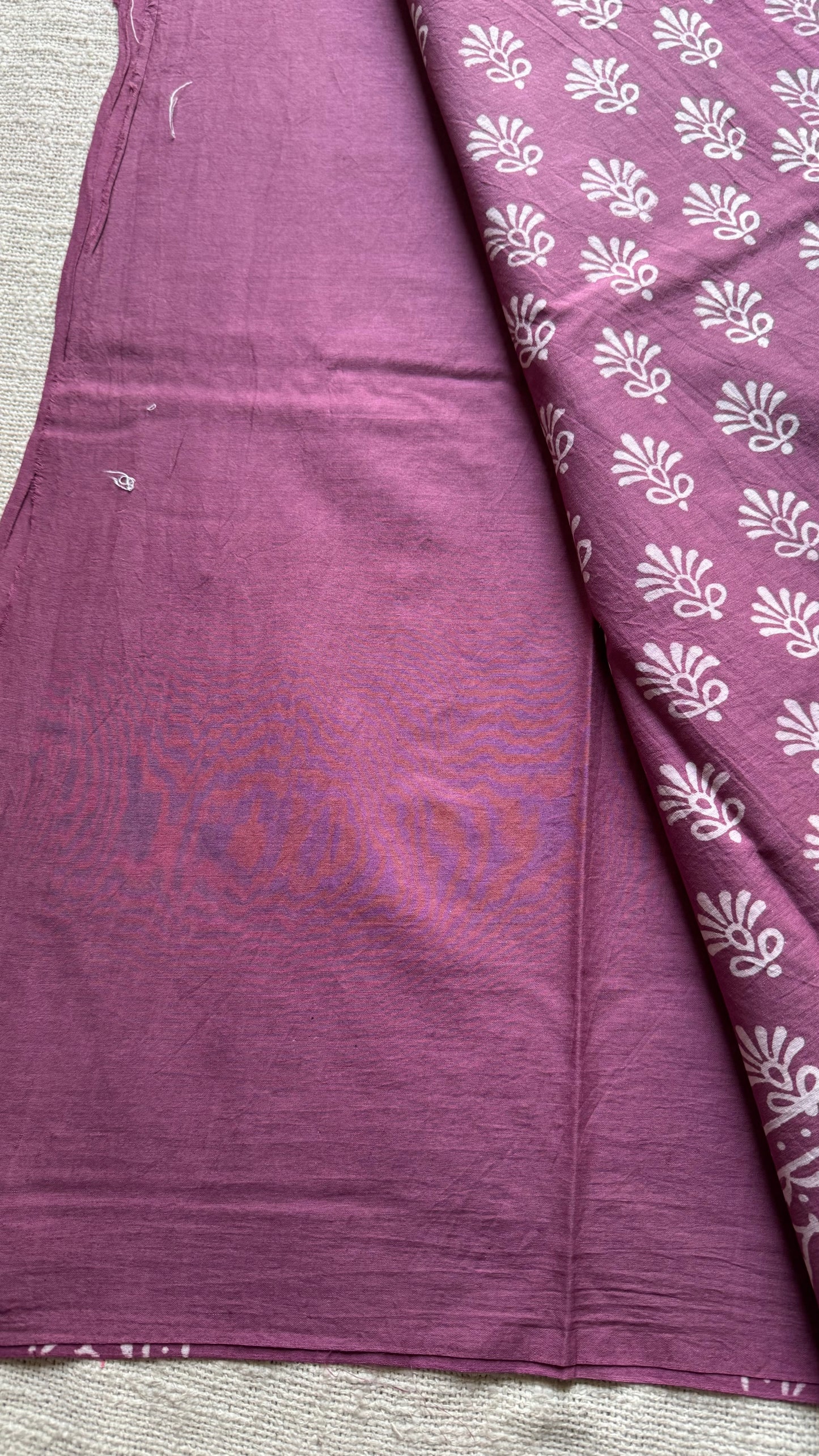 Purple pink with off white floral motifs, block printed soft cotton saree - YCTORCMA18