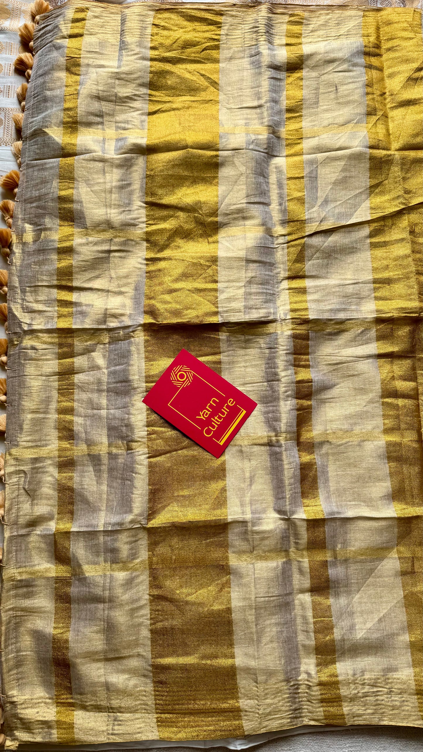Gold mul tissue saree, gold stripes - YCIEON06