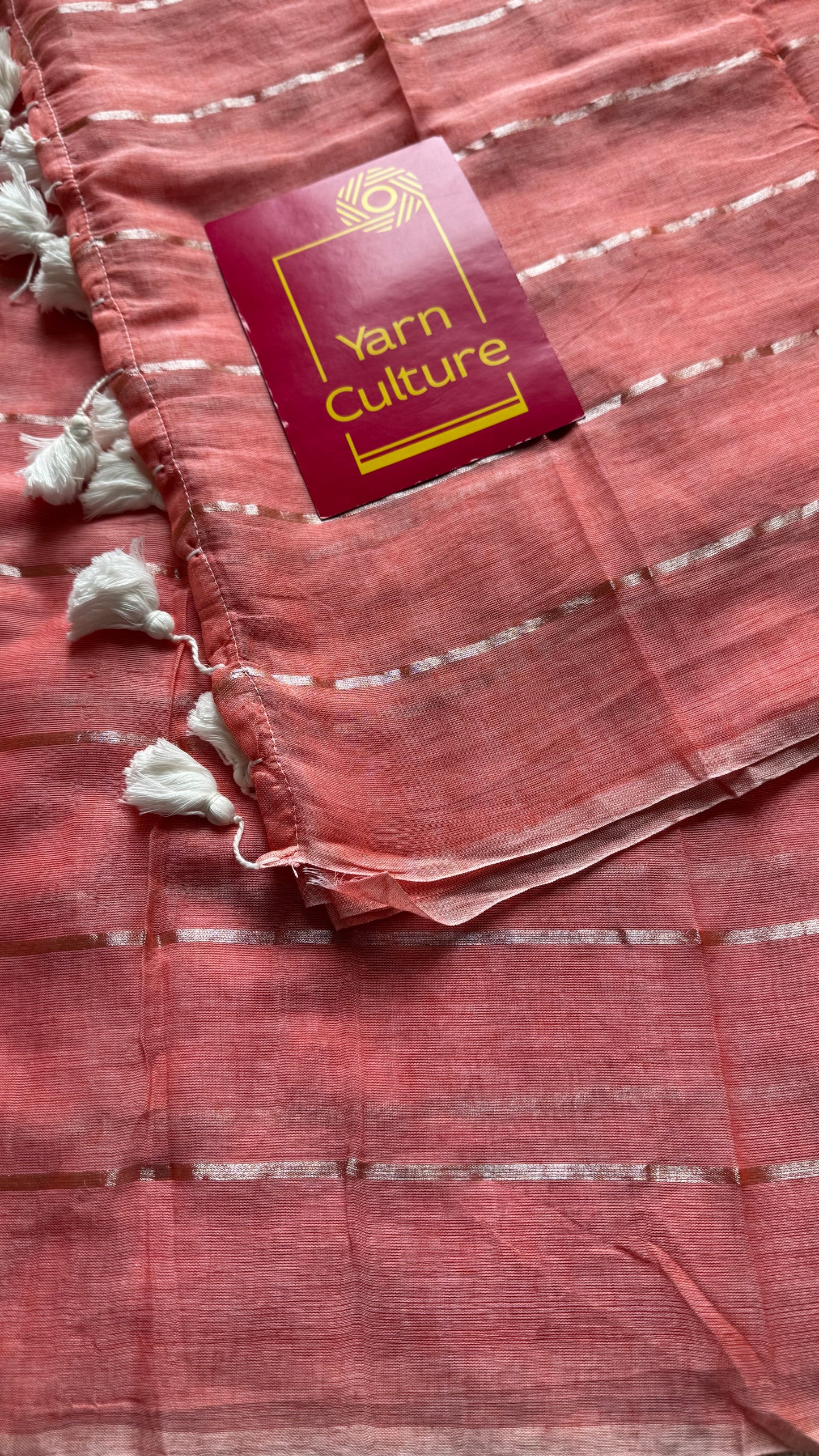 Peach Melt - pastel peach with silver zari stripes, mul cotton - YCBCJULMS08