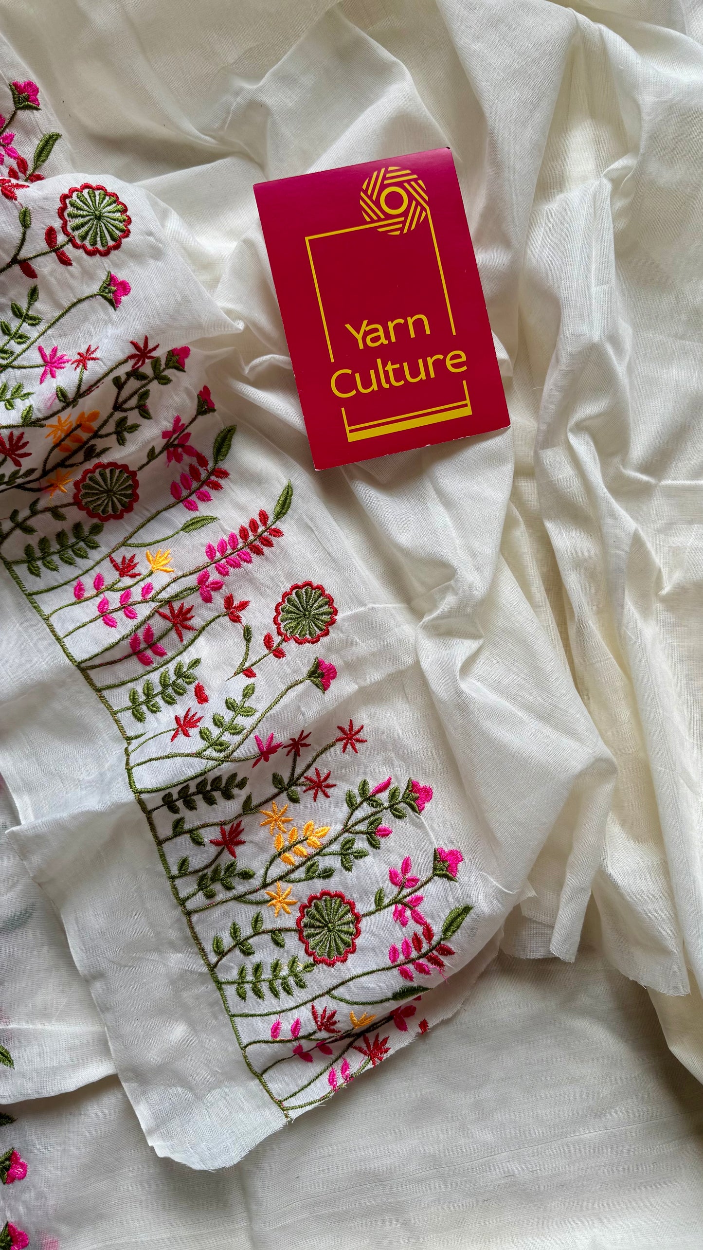 Meera : Ivory with one side floral embroidery, soft cotton - YCONBCSC232
