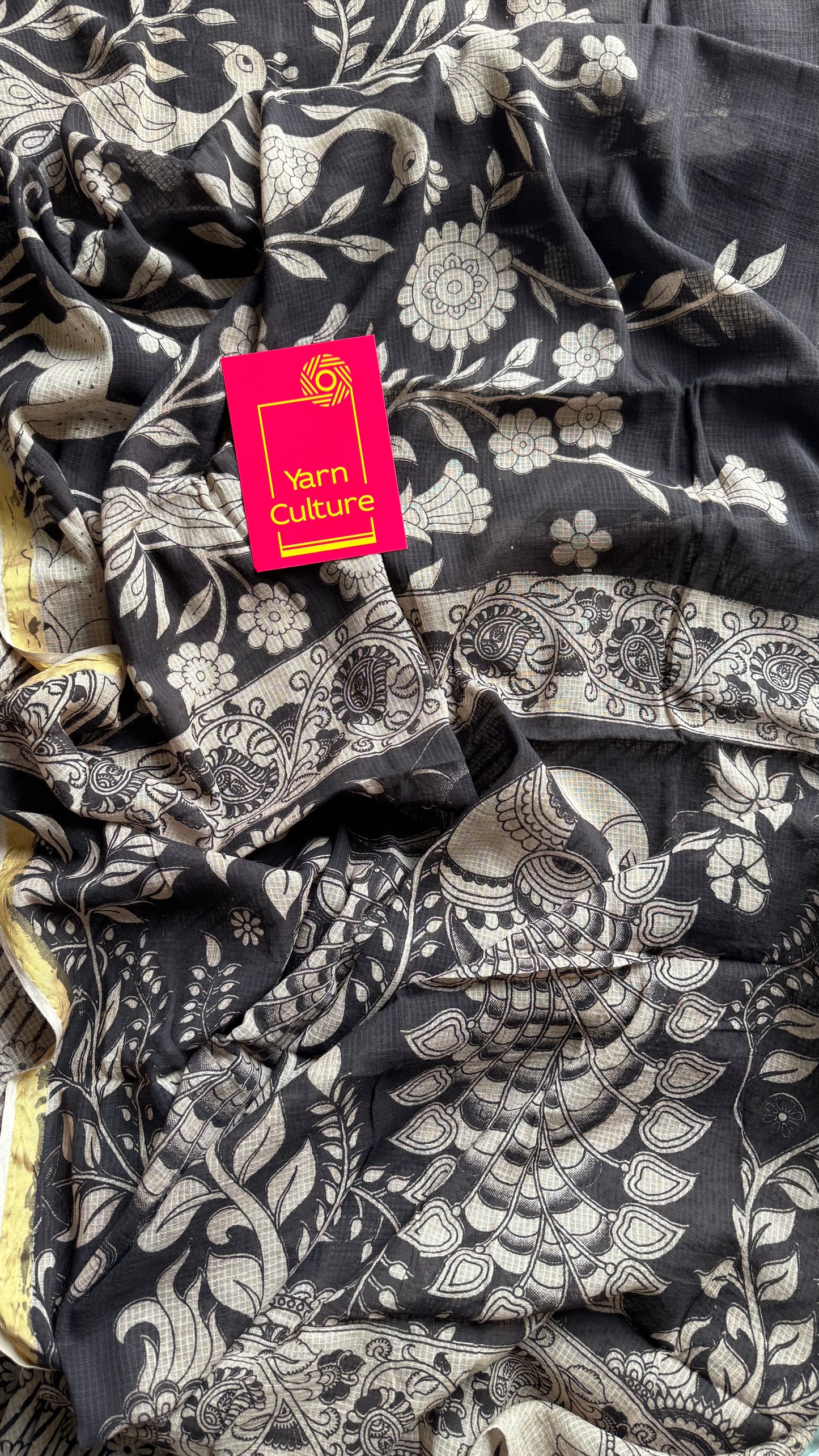 Black floral kalamkari saree in kota - YCWOTDMA356