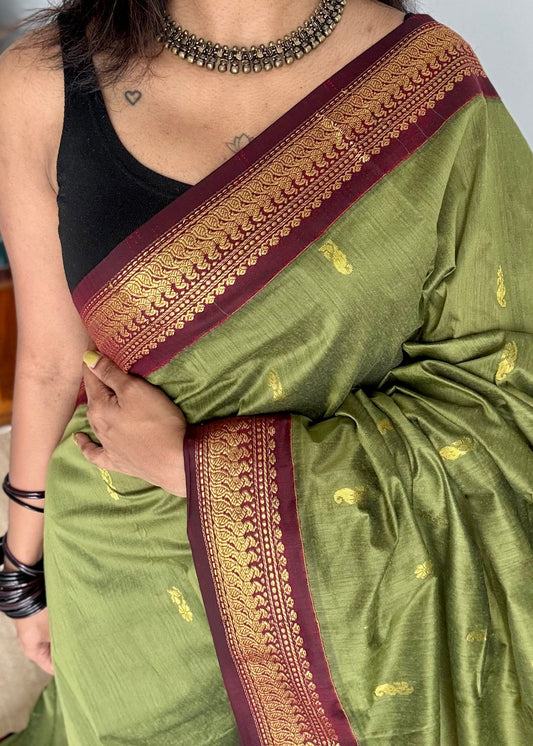 Green with maroon - cotton silk - YCCOTNSEKCS01