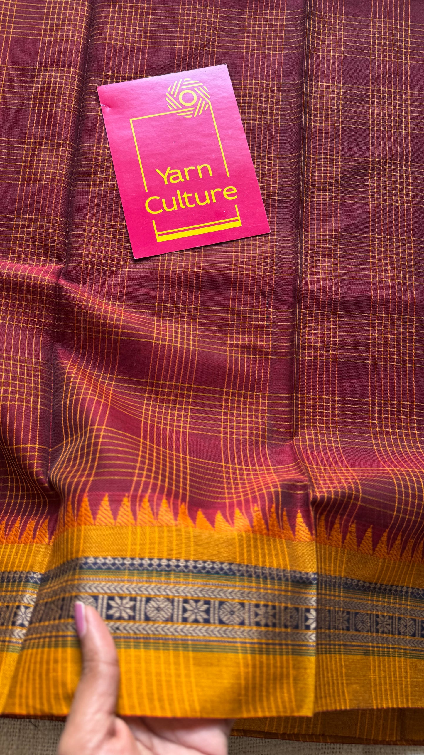 Maroon checks with yellow border, handloom, soft cotton - YCLOKC217