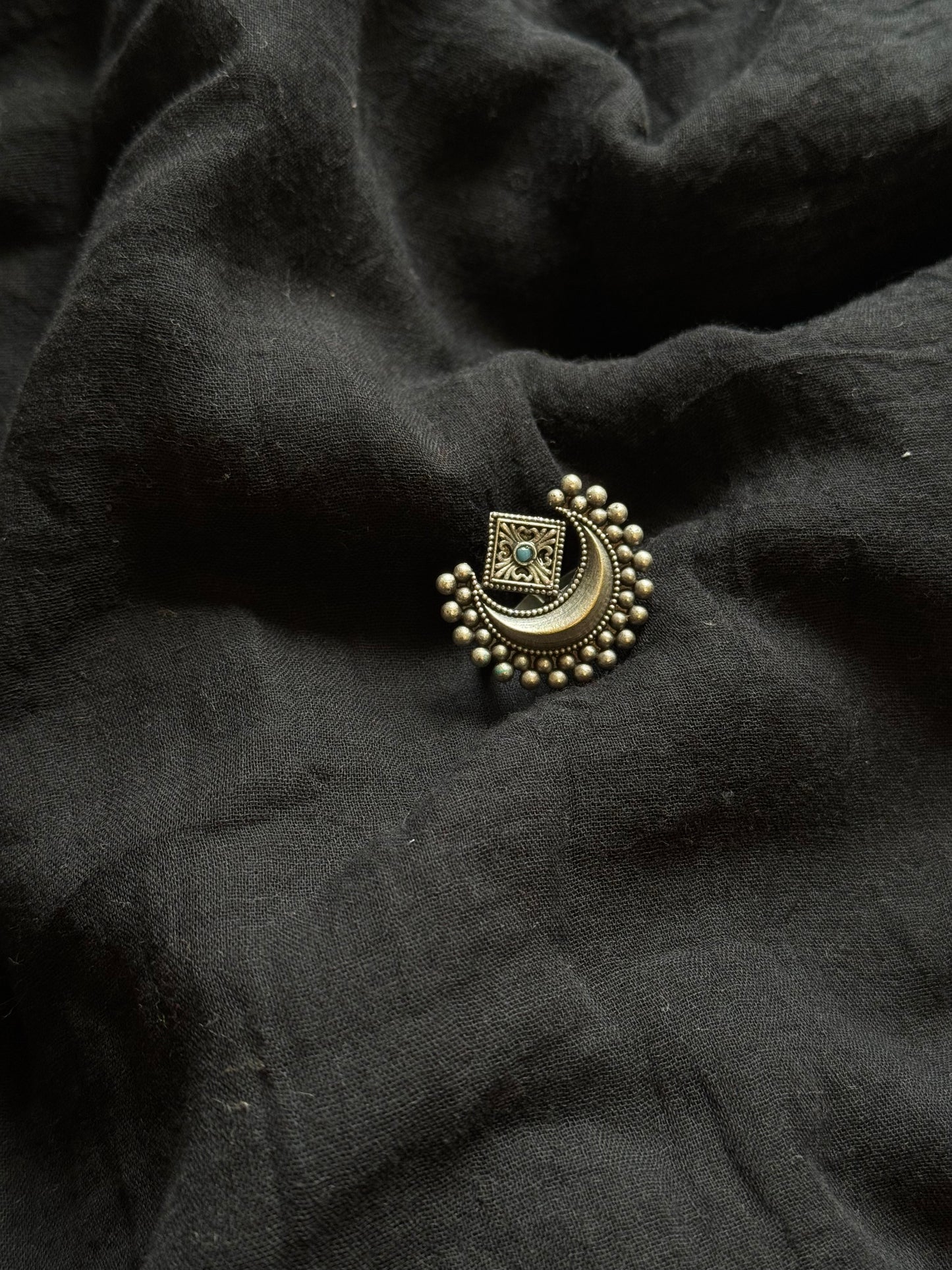 Adjustable ring, half moon ring, aqua stone - YCOSFR605