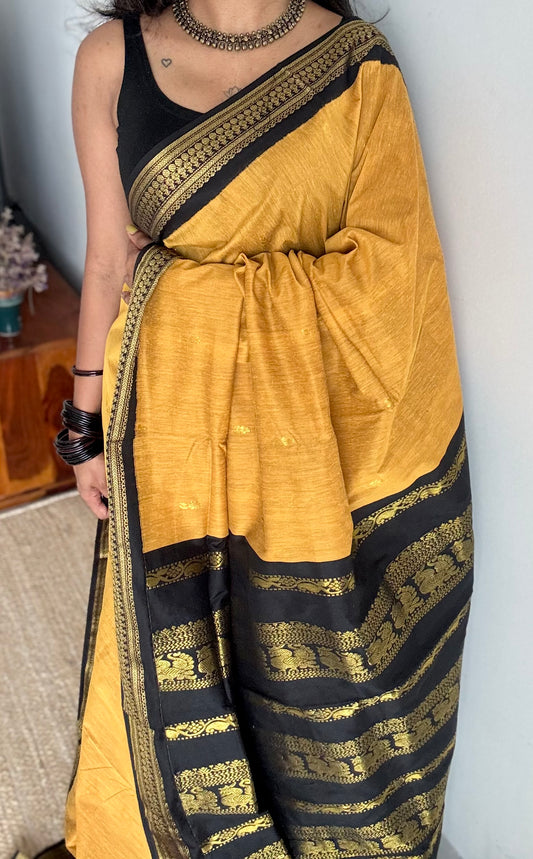Yellow with black - cotton silk - YCCOTNSEKCS05