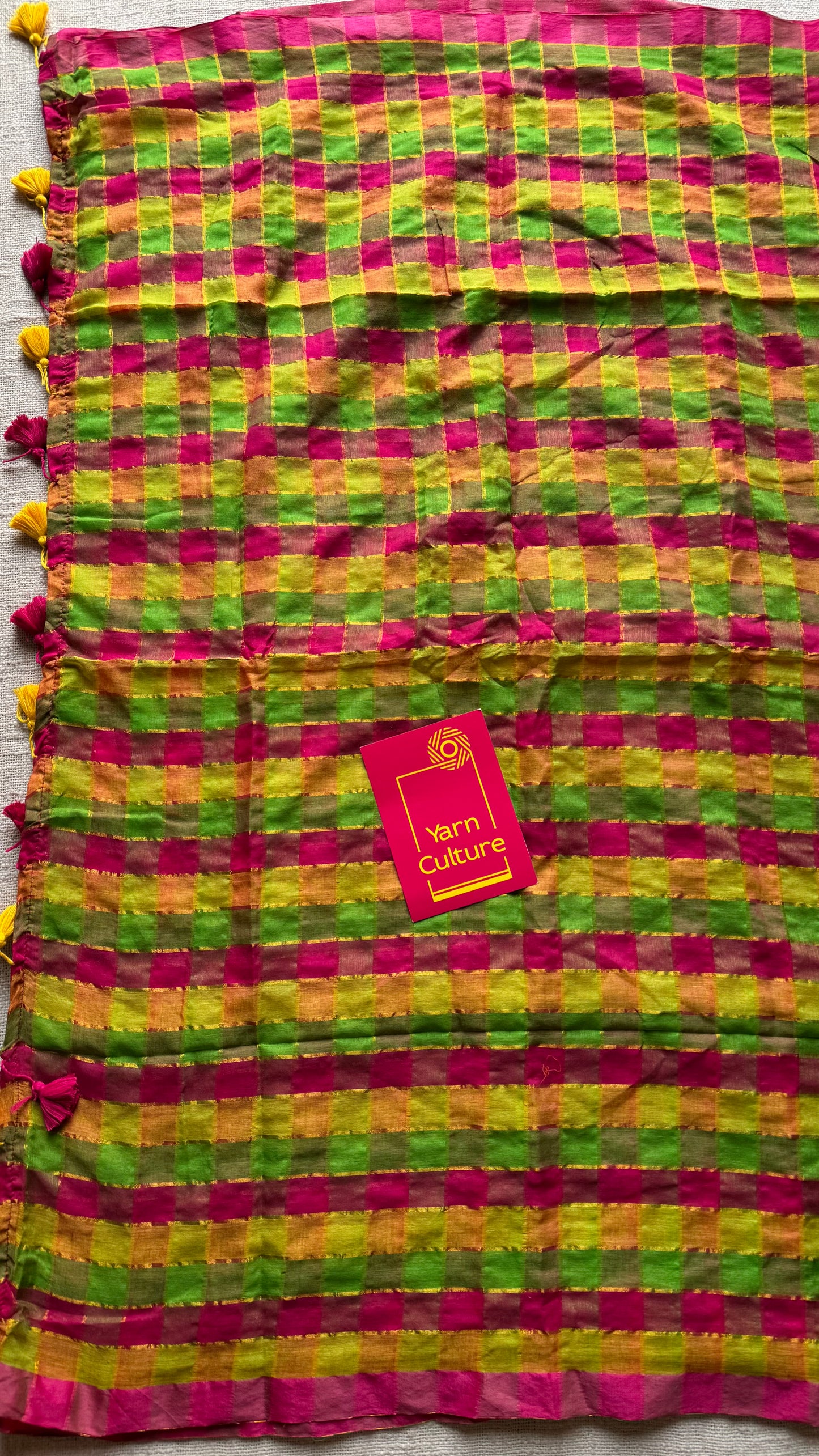 Multicoloured madras checks inspired mul cotton saree - YCBCMCFE233