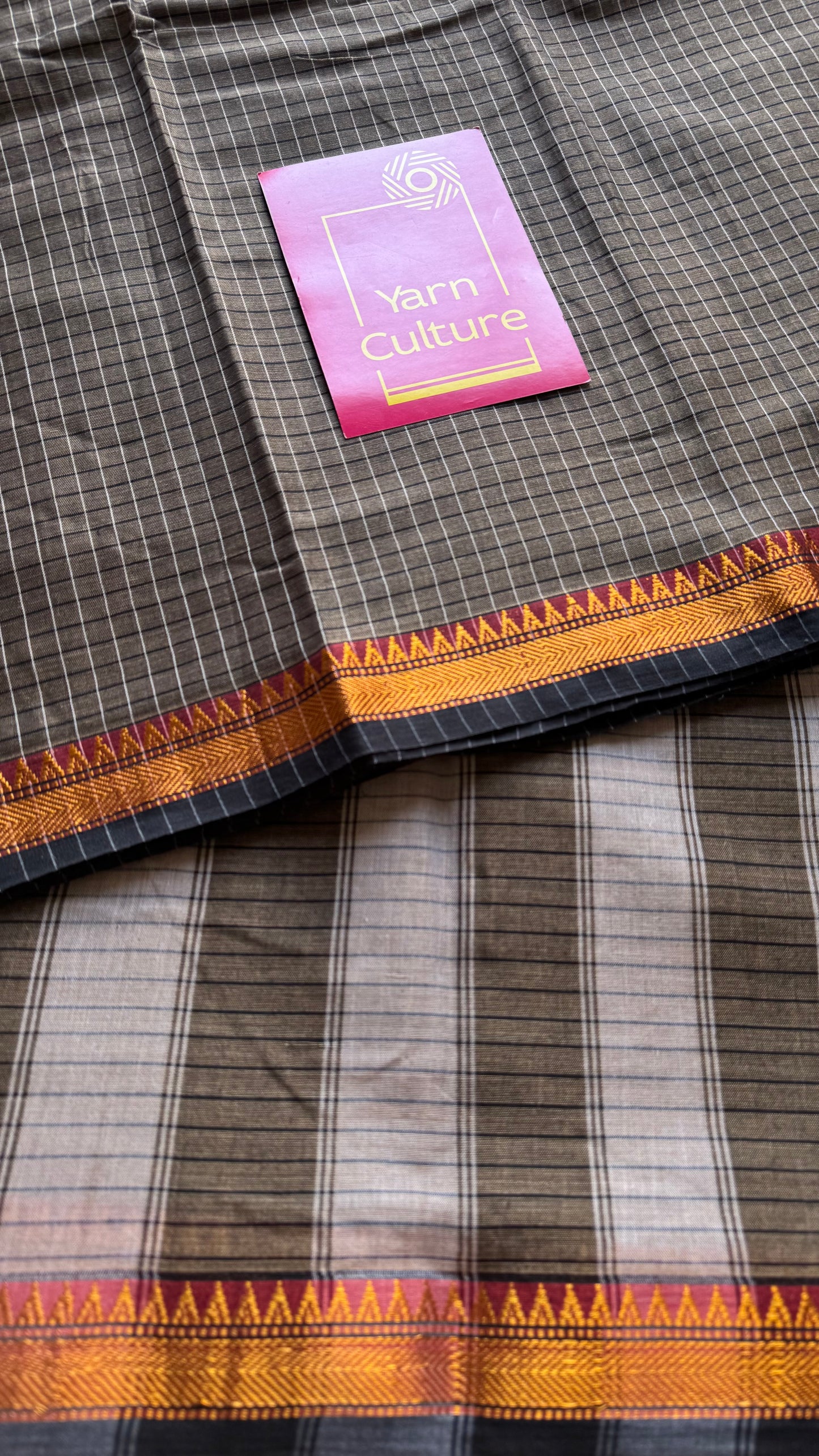 Grey with black checks, cotton silk blend, premium narayanpet saree - YCWOTDFE245