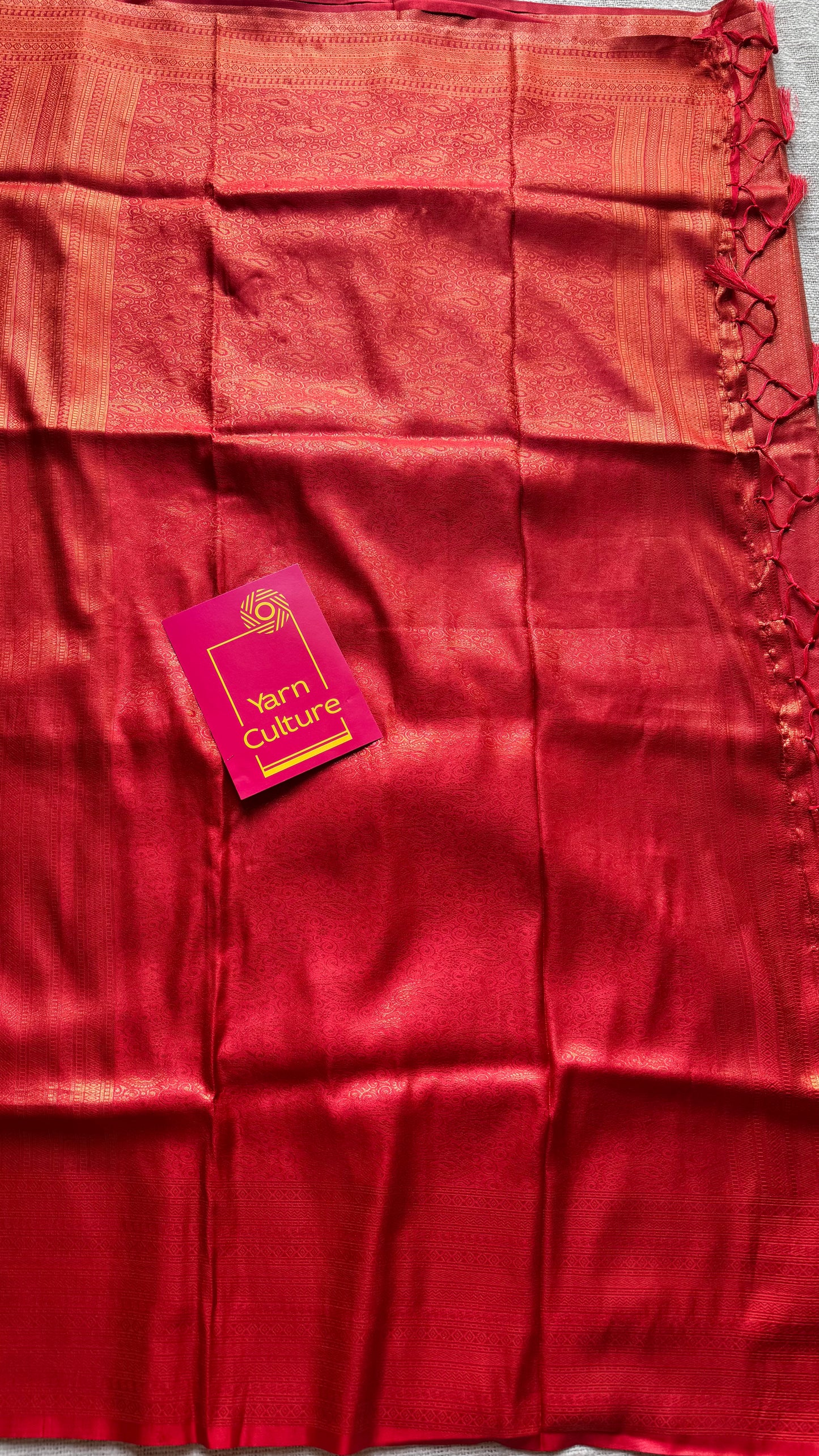 Red, antique gold zari, semi-silk - YCDOSOCSS06