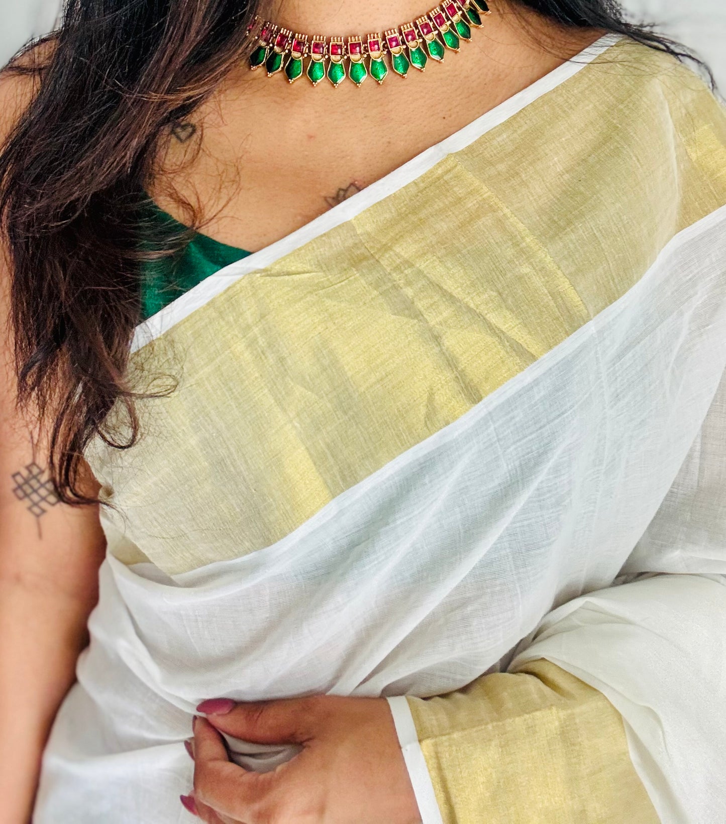 Green ruby nagapadam neckpiece, with earrings - YCGPNP758