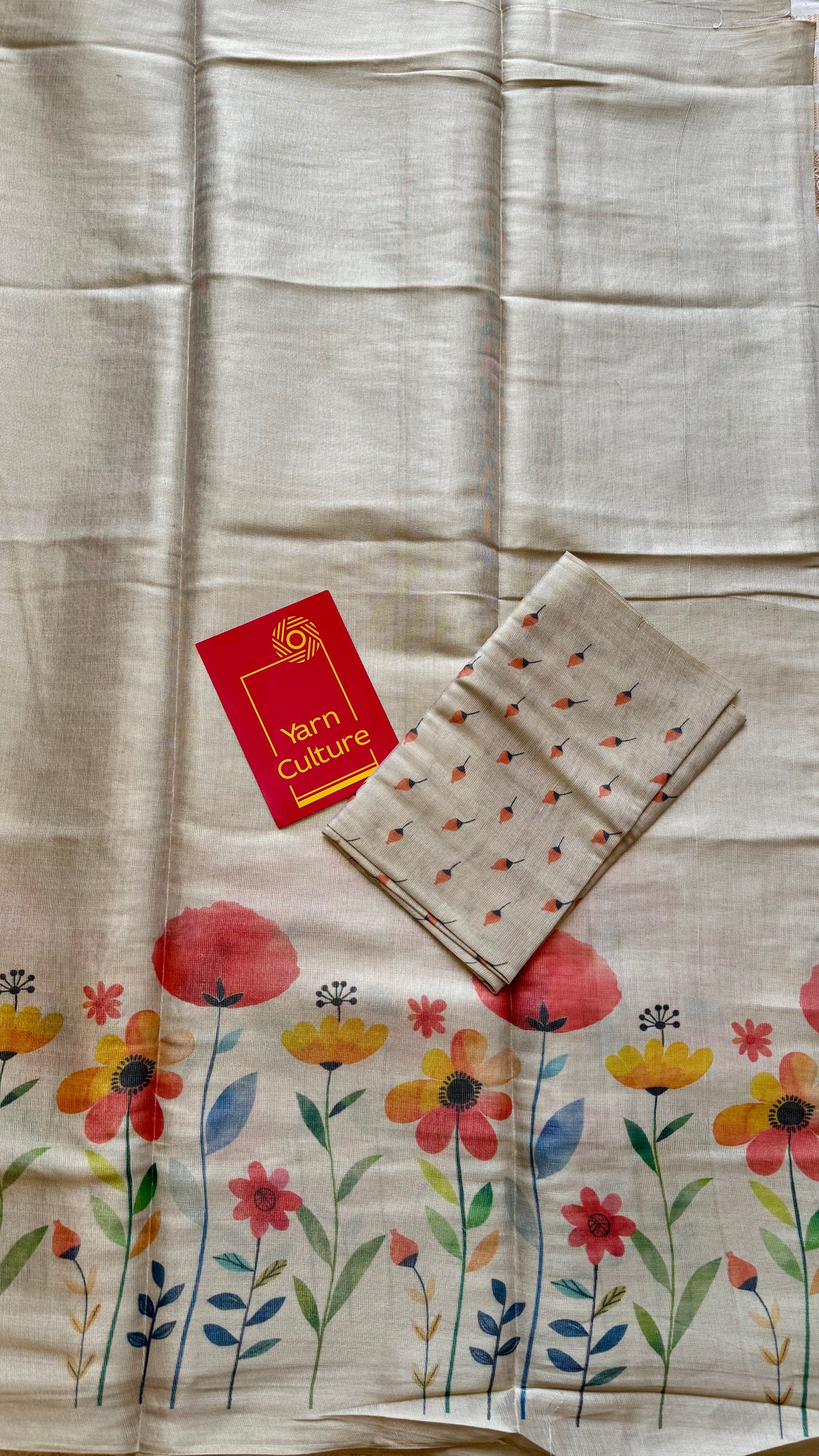 Sandal soft semi tissue saree, multicoloured floral prints - YCIEON82