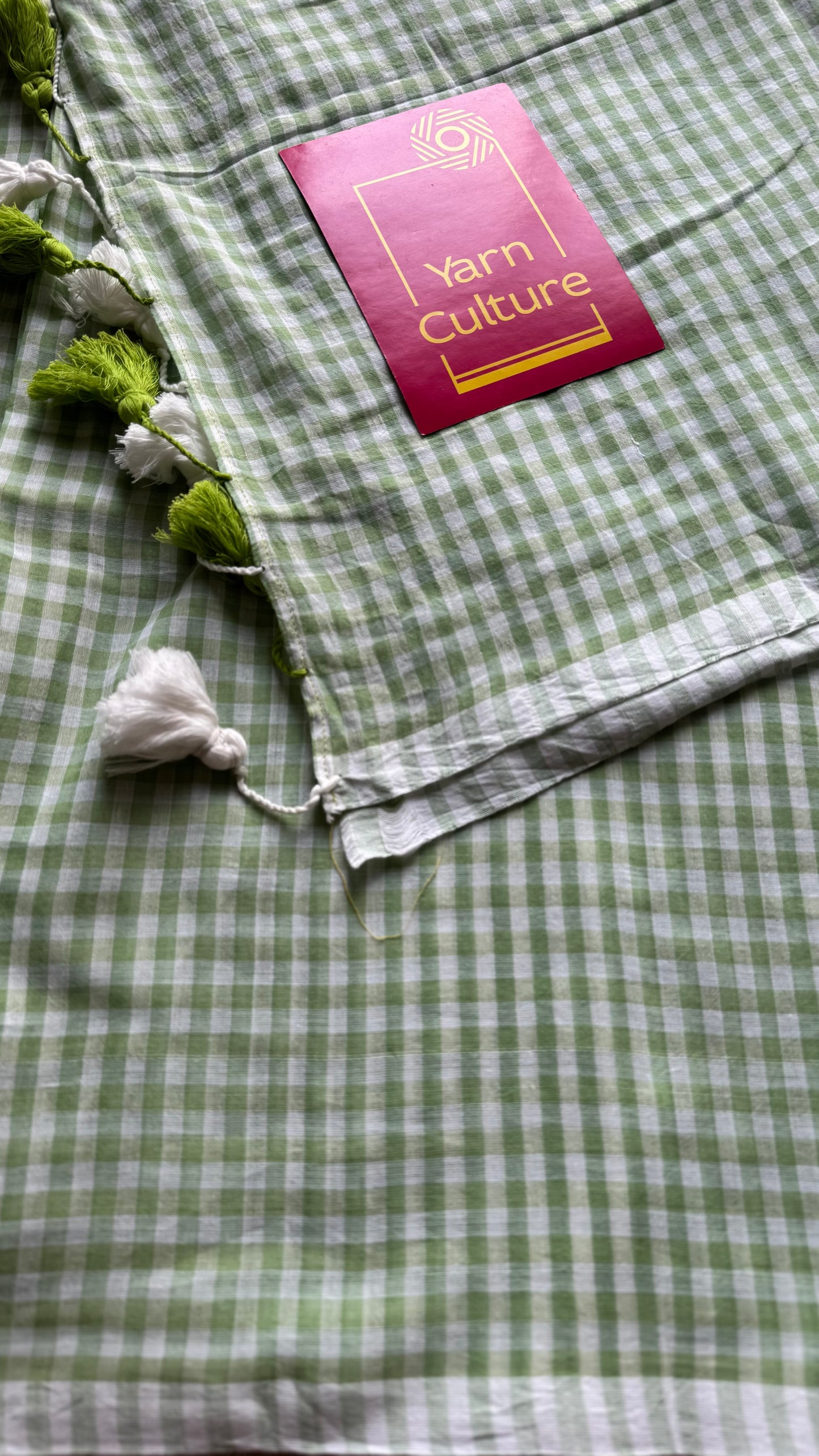 Light green and white checkered mul cotton saree  - YCBCMCCMA27