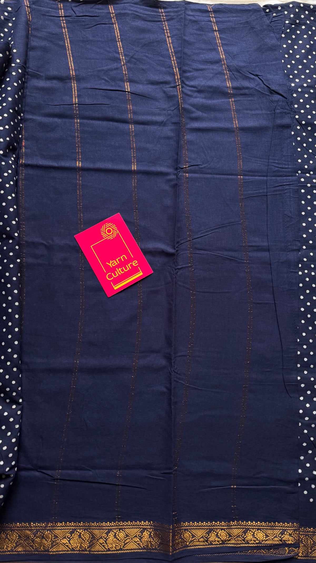 Dark blue sungudi dotted, single-side border, kattuchayam dyed madurai cotton saree - YCCOTNMSSE02