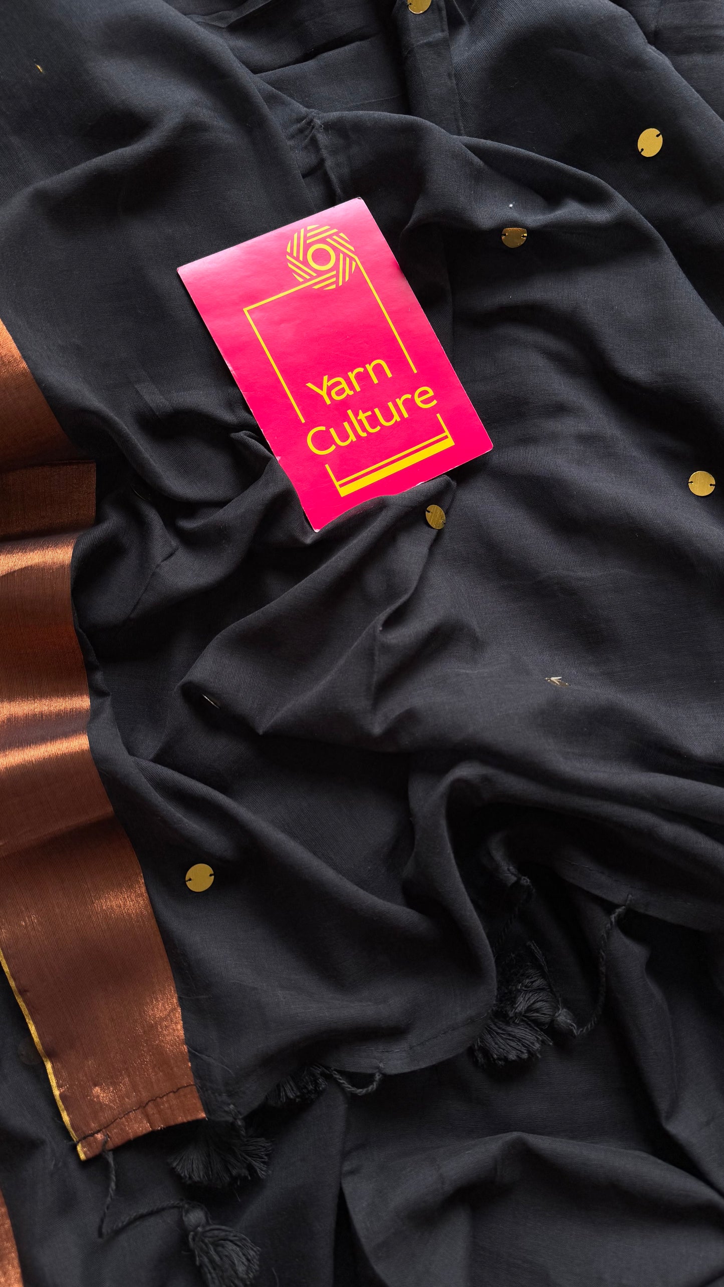 Black mul with gini sequins and copper zari border - YCBCMCLSE06