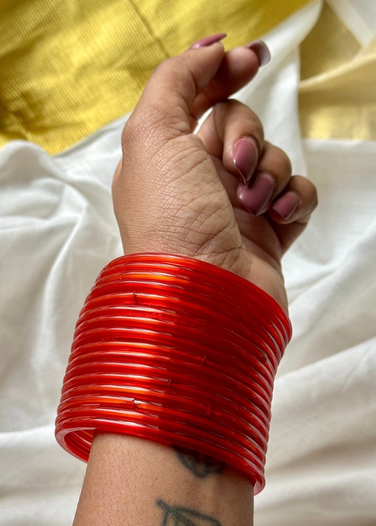 Orange glossy glass bangles, set of 12 - YCBANGL836