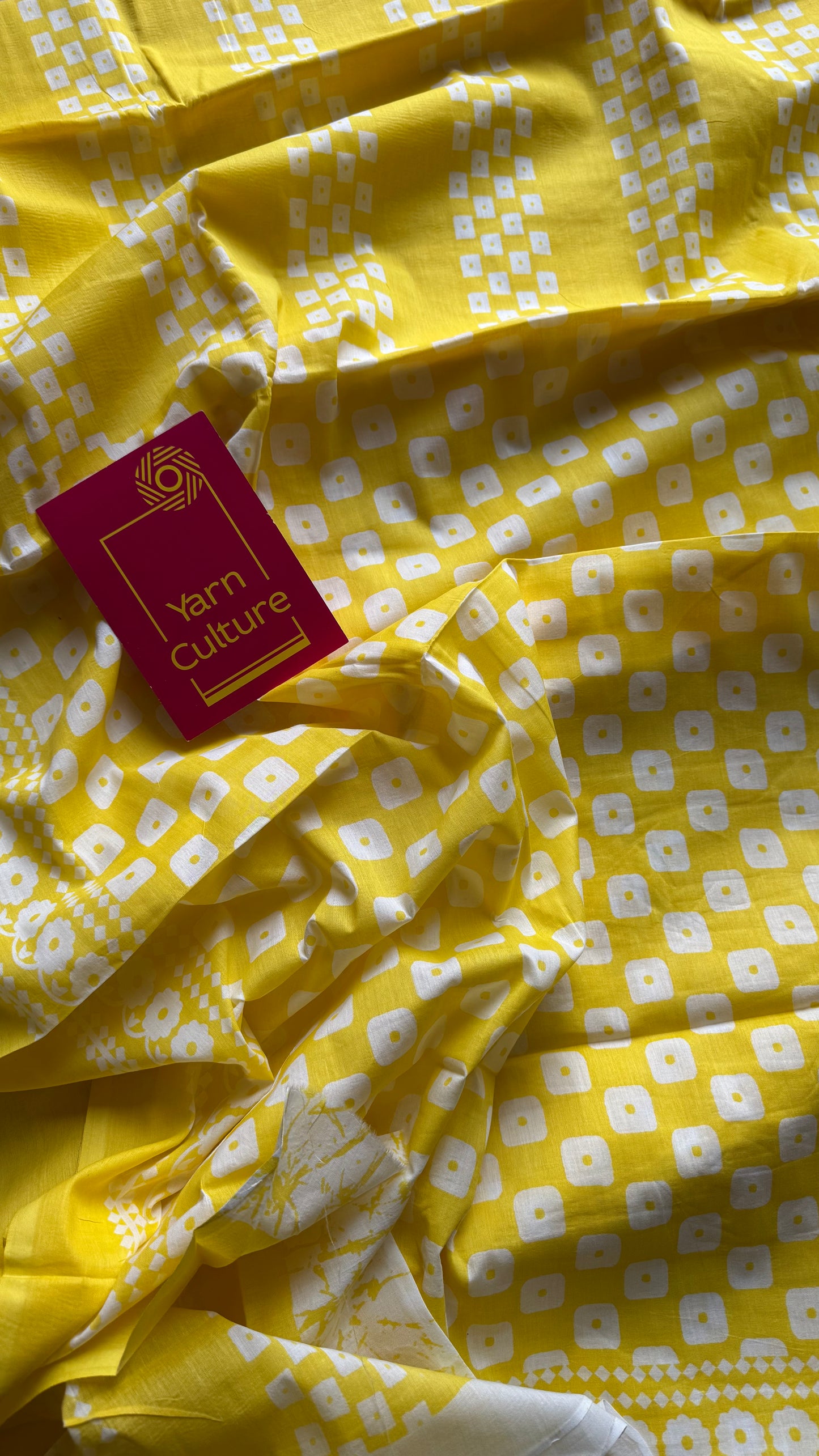 Yellow with white prints, soft cotton saree - YCTORCMA03
