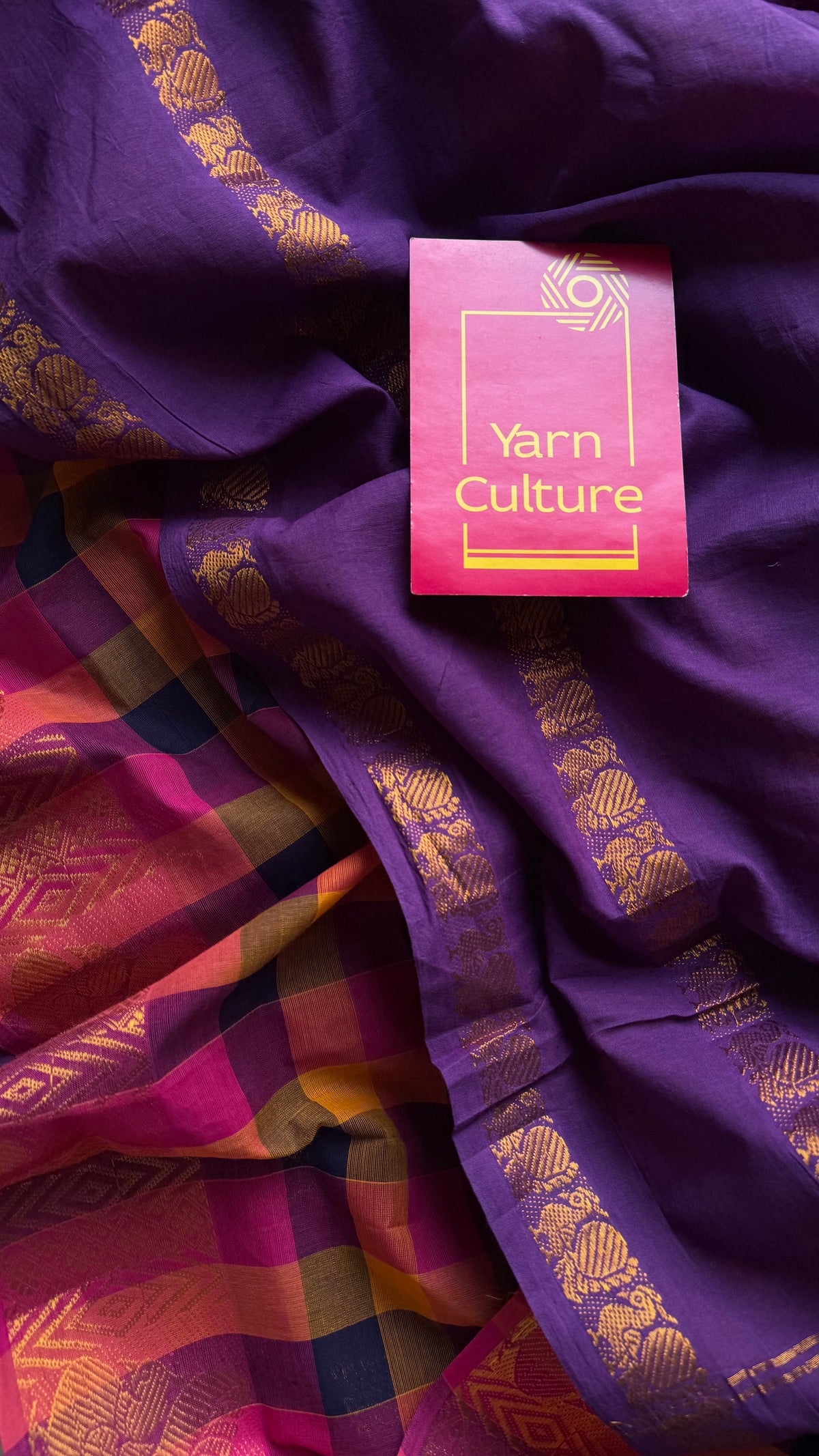 Purple with multicolour checks, sungudi and chettinad cotton half-half saree - YCCOTNIDOC34