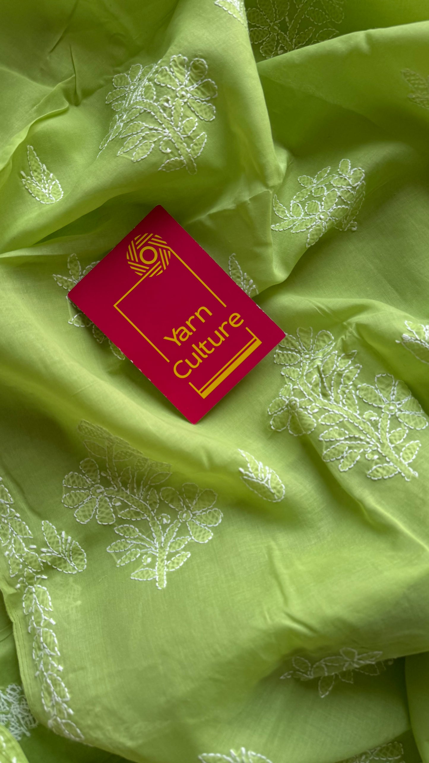 Saanjh - pista green hand-embroidered chikankari cotton saree - YCLCKFE415