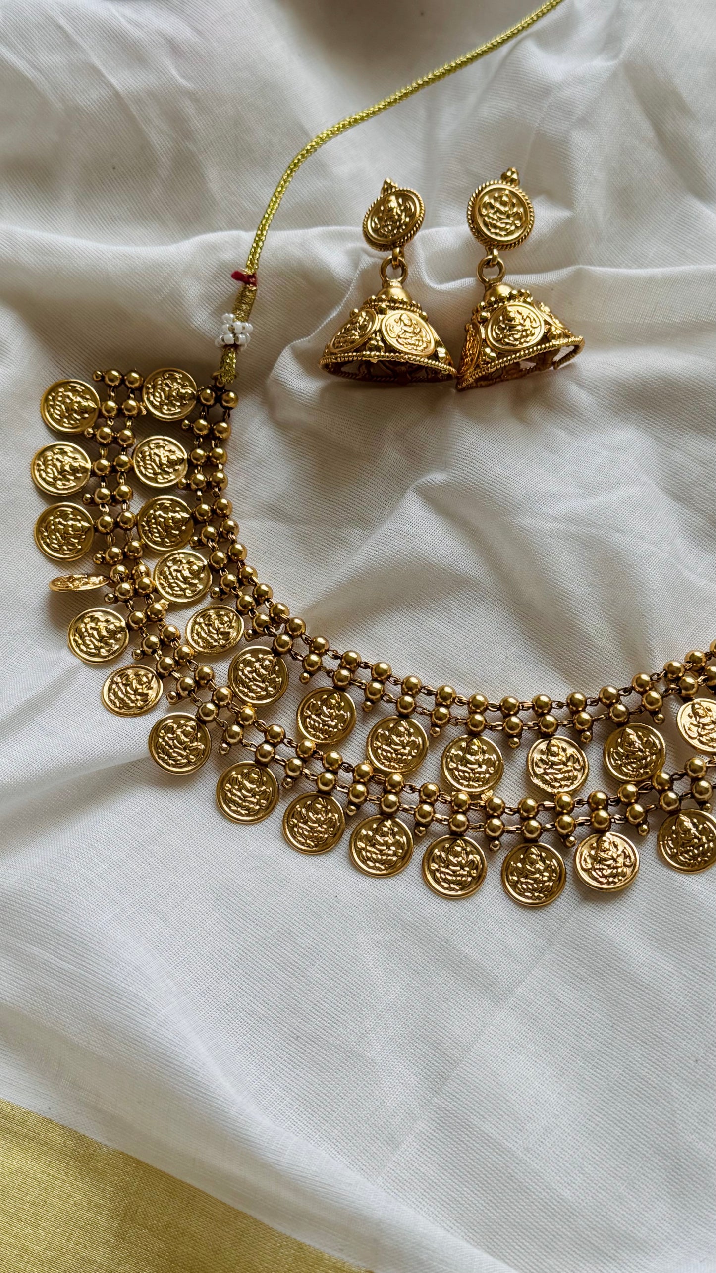 Double layered coin necklace (kaasumala) with earrings - YCGPNP738