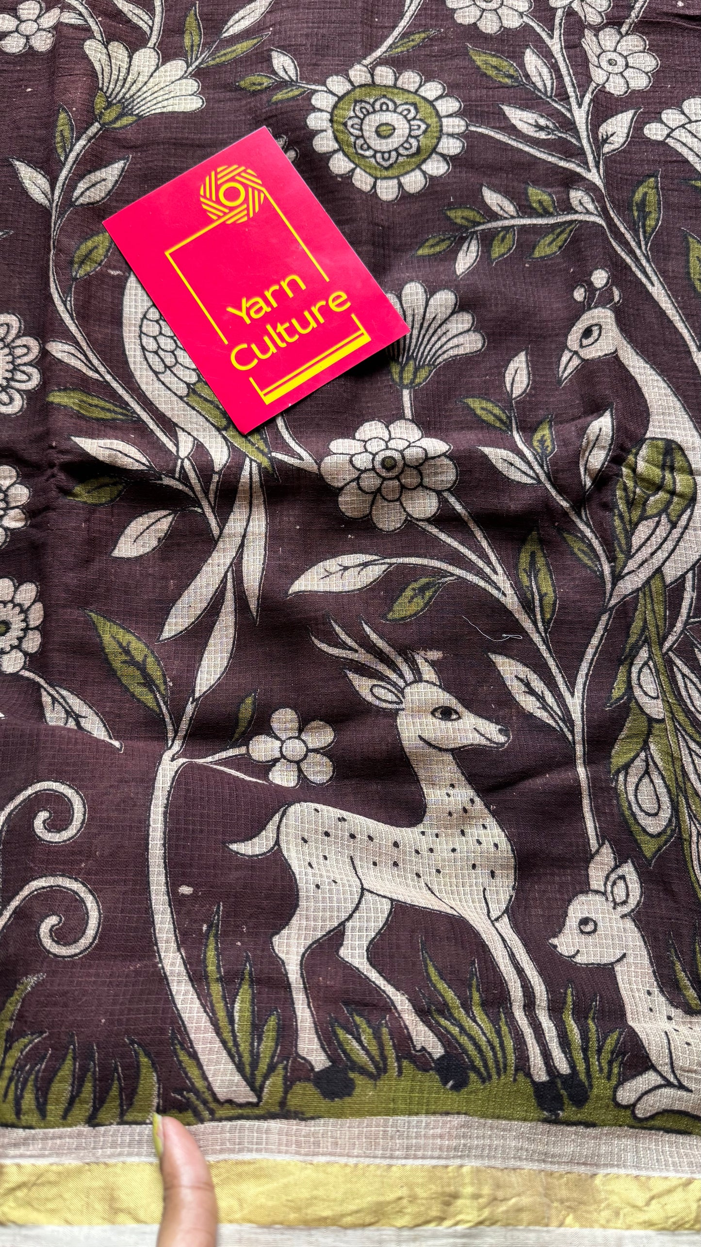 Purple brown floral kalamkari saree in kota - YCWOTDMA355
