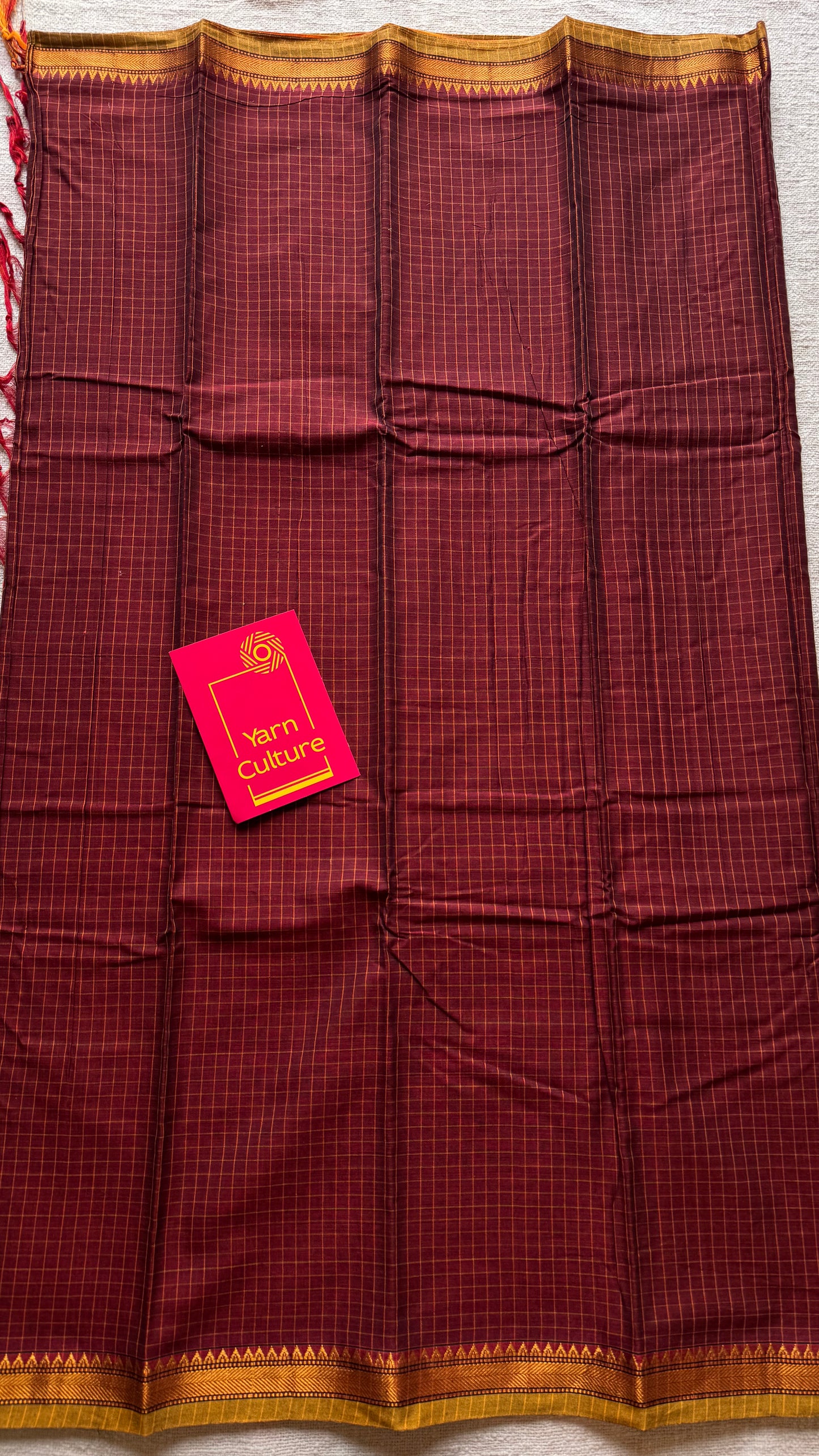 Deep maroon checks, cotton silk blend, premium narayanpet saree - YCWOTDMA322