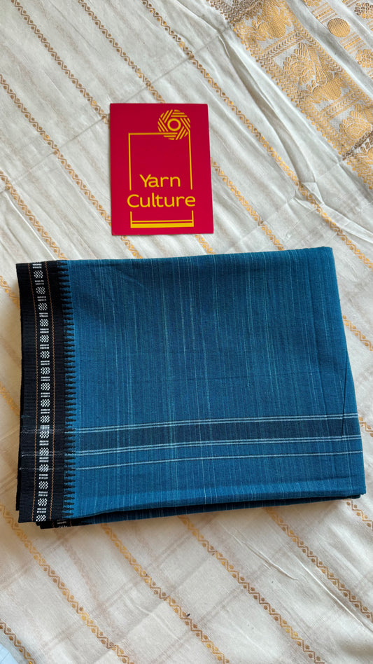 Blue Single Mundu with Black Kuppadam Border | Soft Cotton Men's Dhoti - YCSEIE183