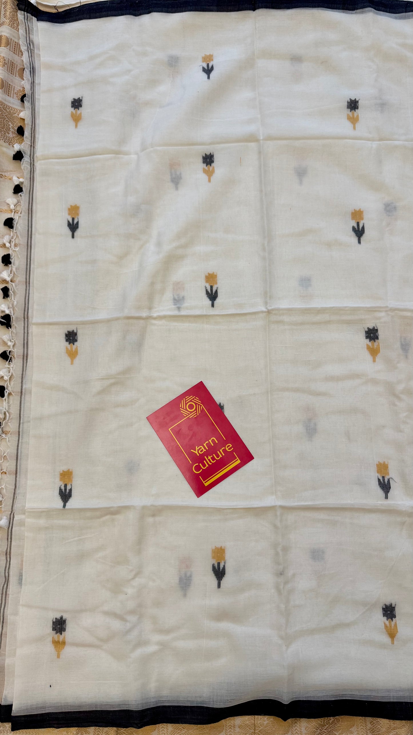 Ivory soft cotton saree, jamdani floral work - YCIEON31