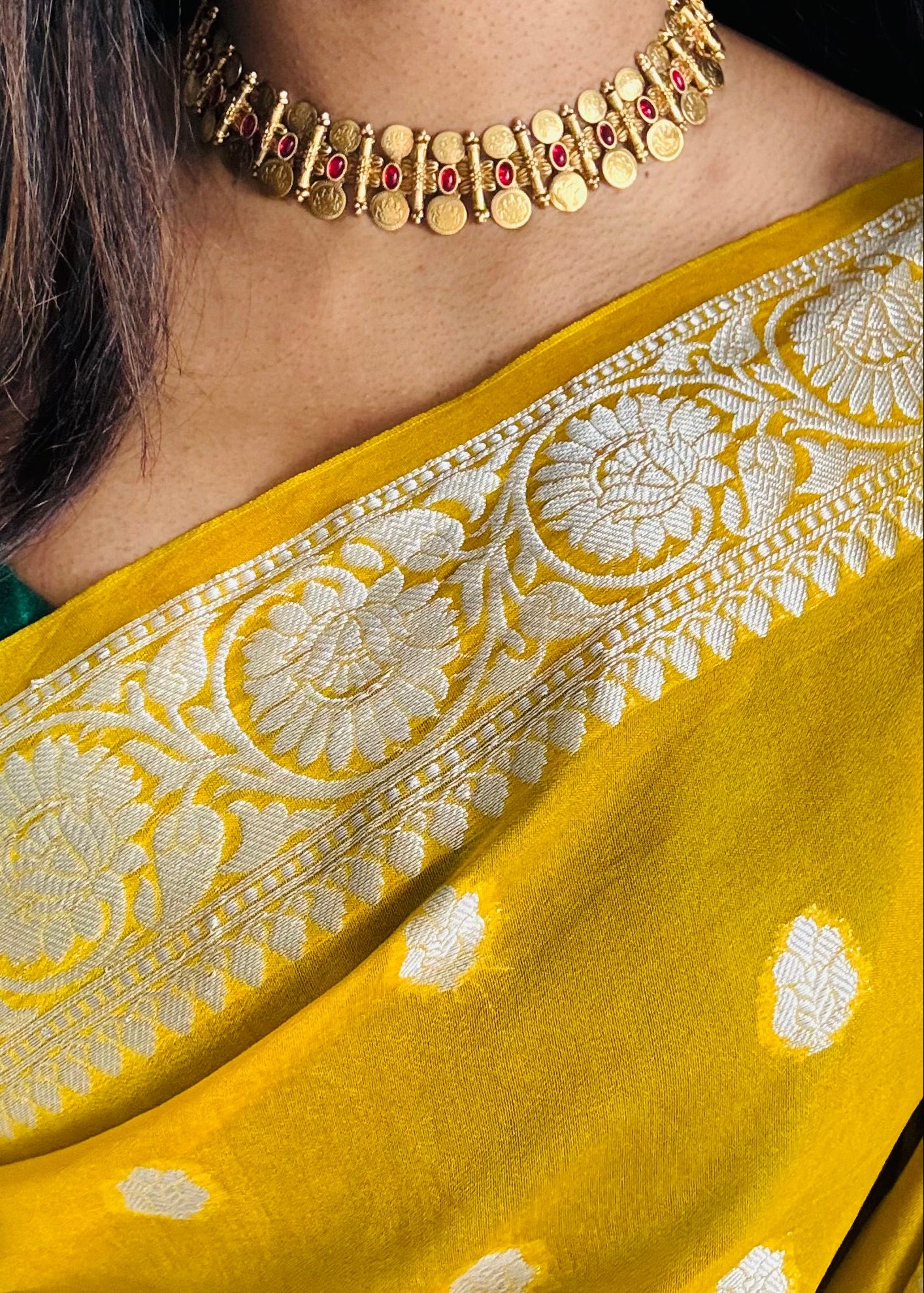 Coin necklace with ruby stones, with earrings - YCGPNP610