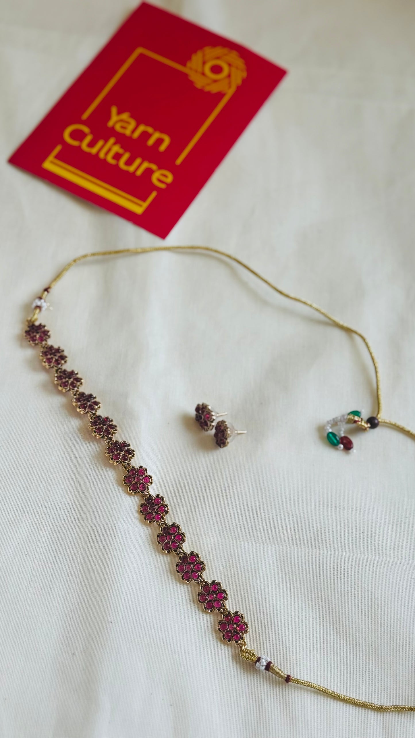 Ruby floral pendant neckpiece with earrings - YCGPNP763