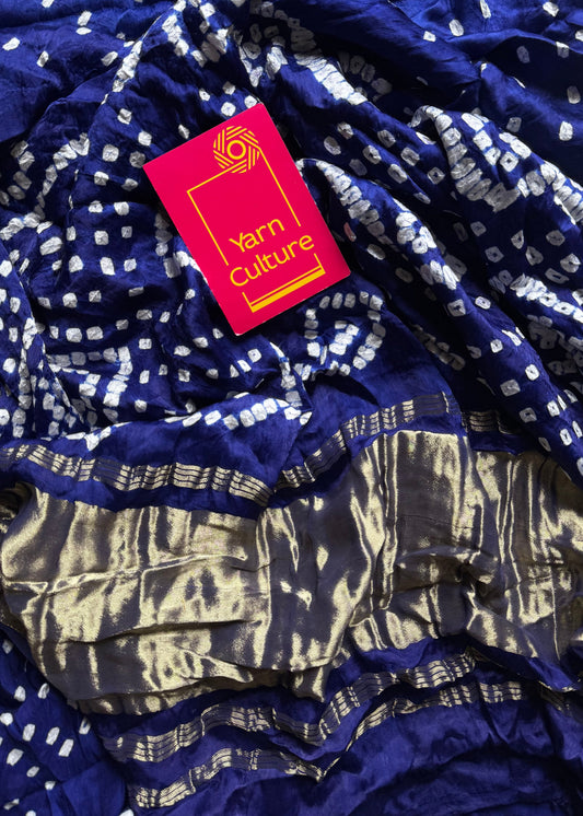 Royal blue crushed bandhani modal silk with lagdi patta (zari pallu) - YCDESE27
