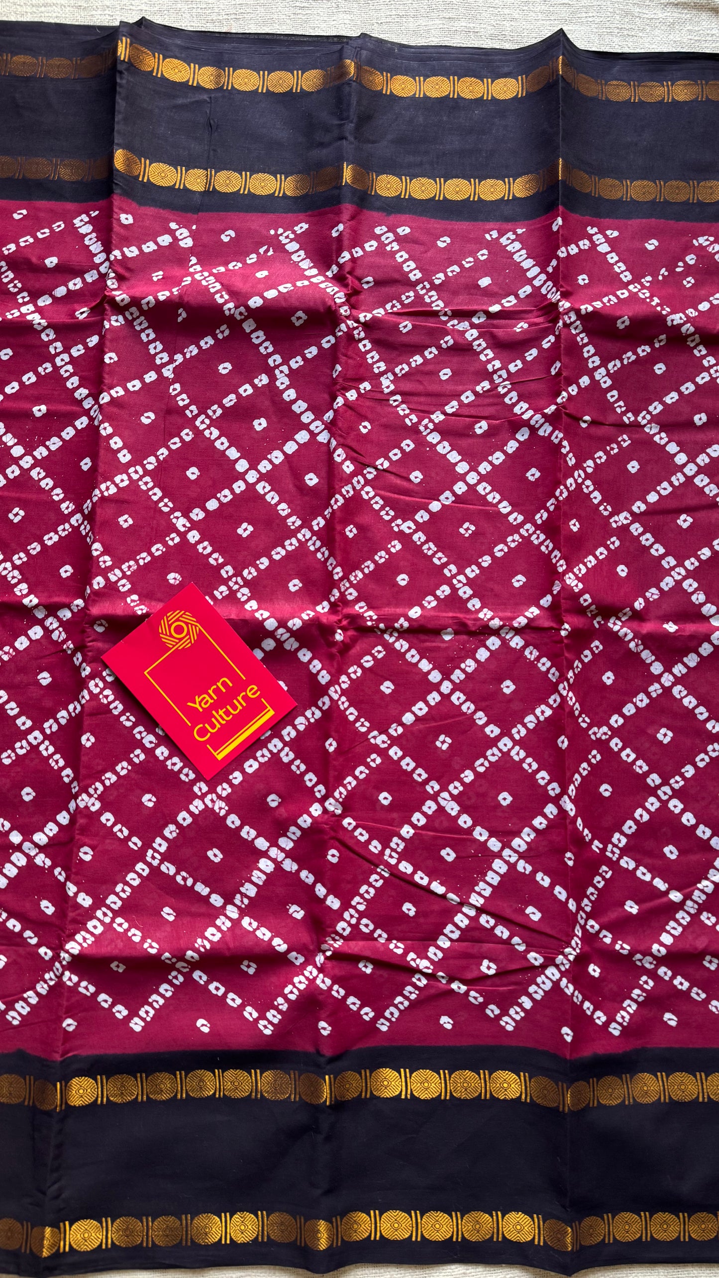 Maroon with black printed sungudi, madurai cotton - YCCOTNSUDE101
