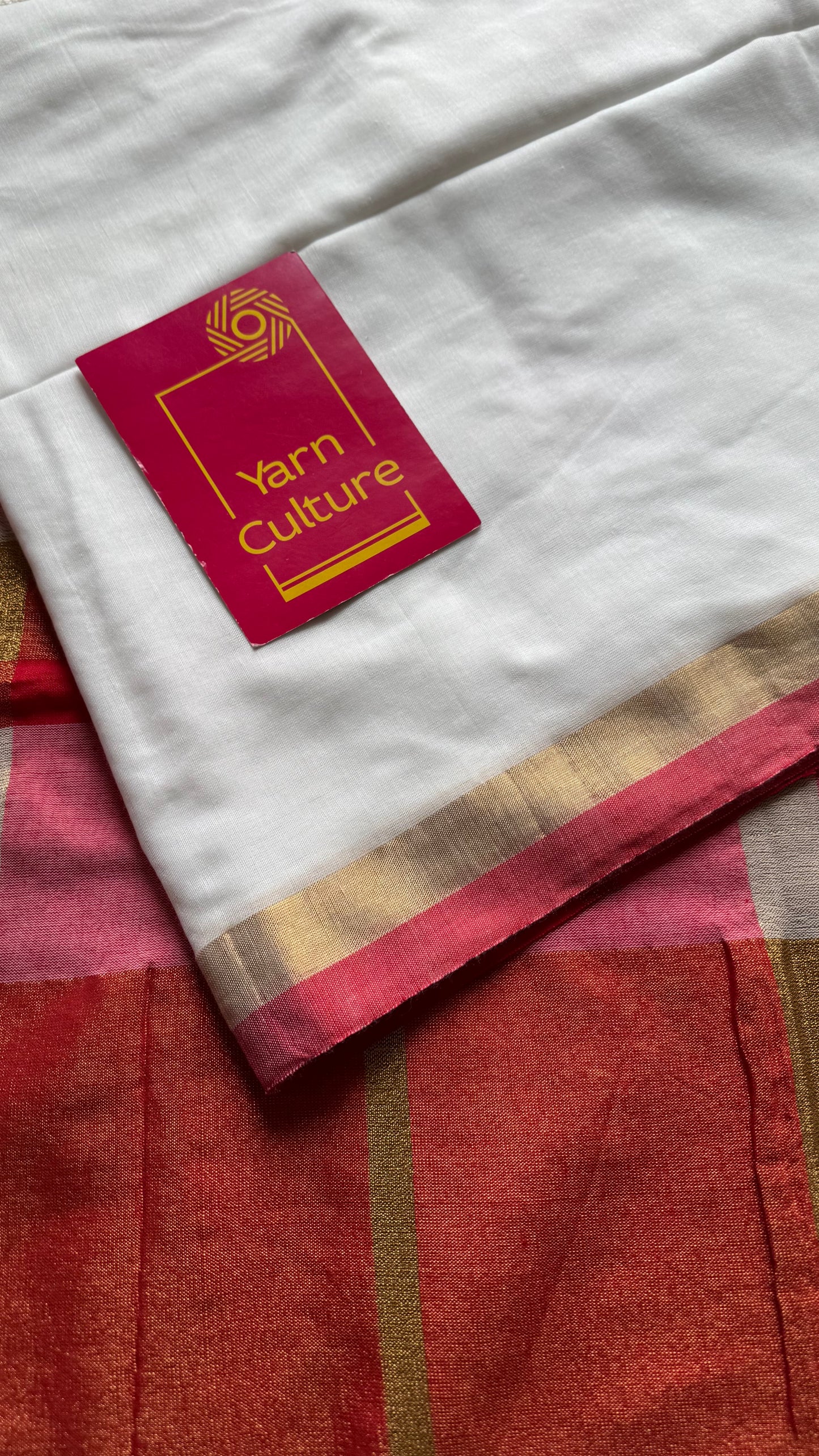 White with gold zari border, soft cotton - YCBCDP12