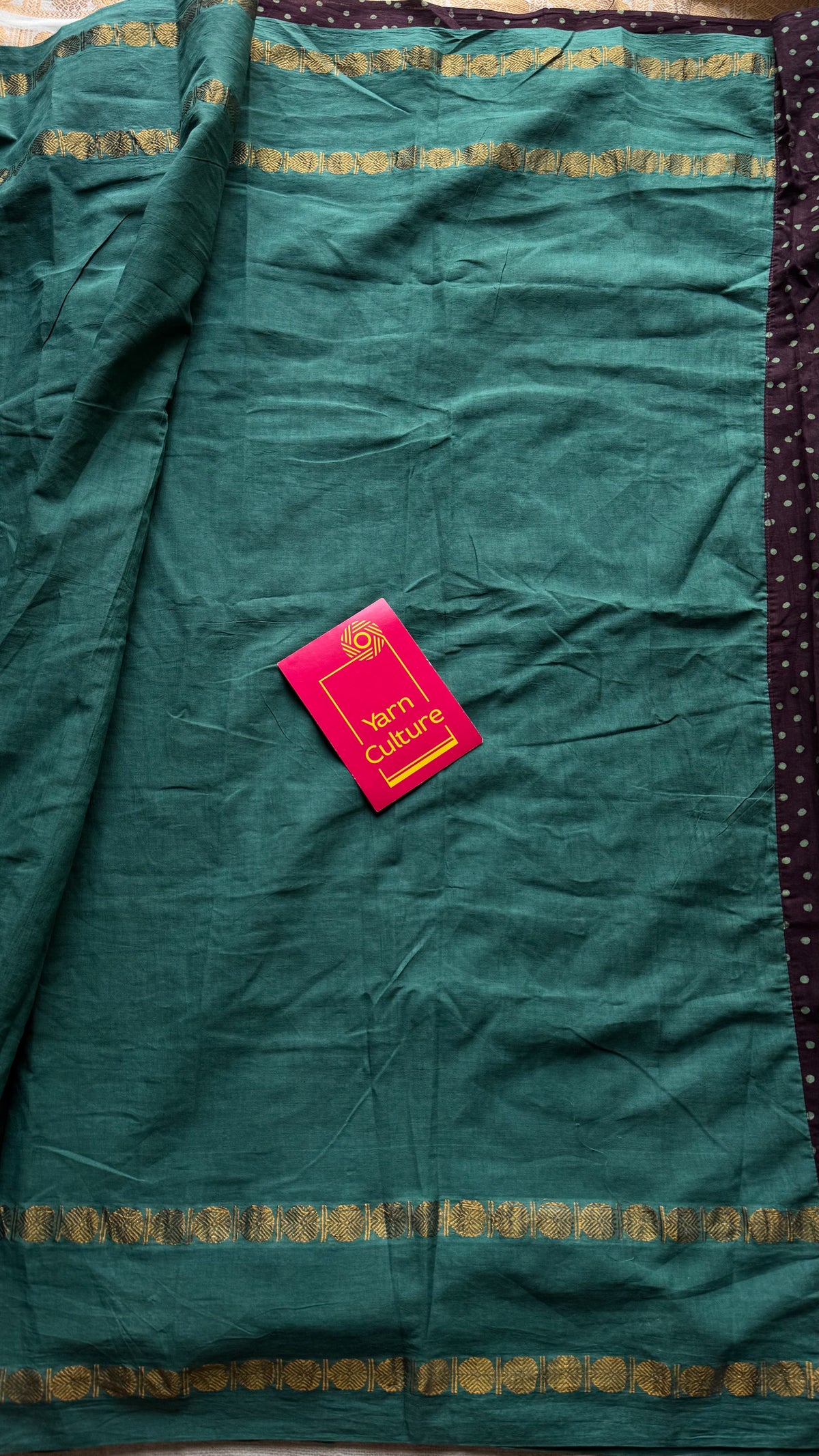 Brown with mint green, sungudi cotton half-half saree - YCCOTNIDOC16