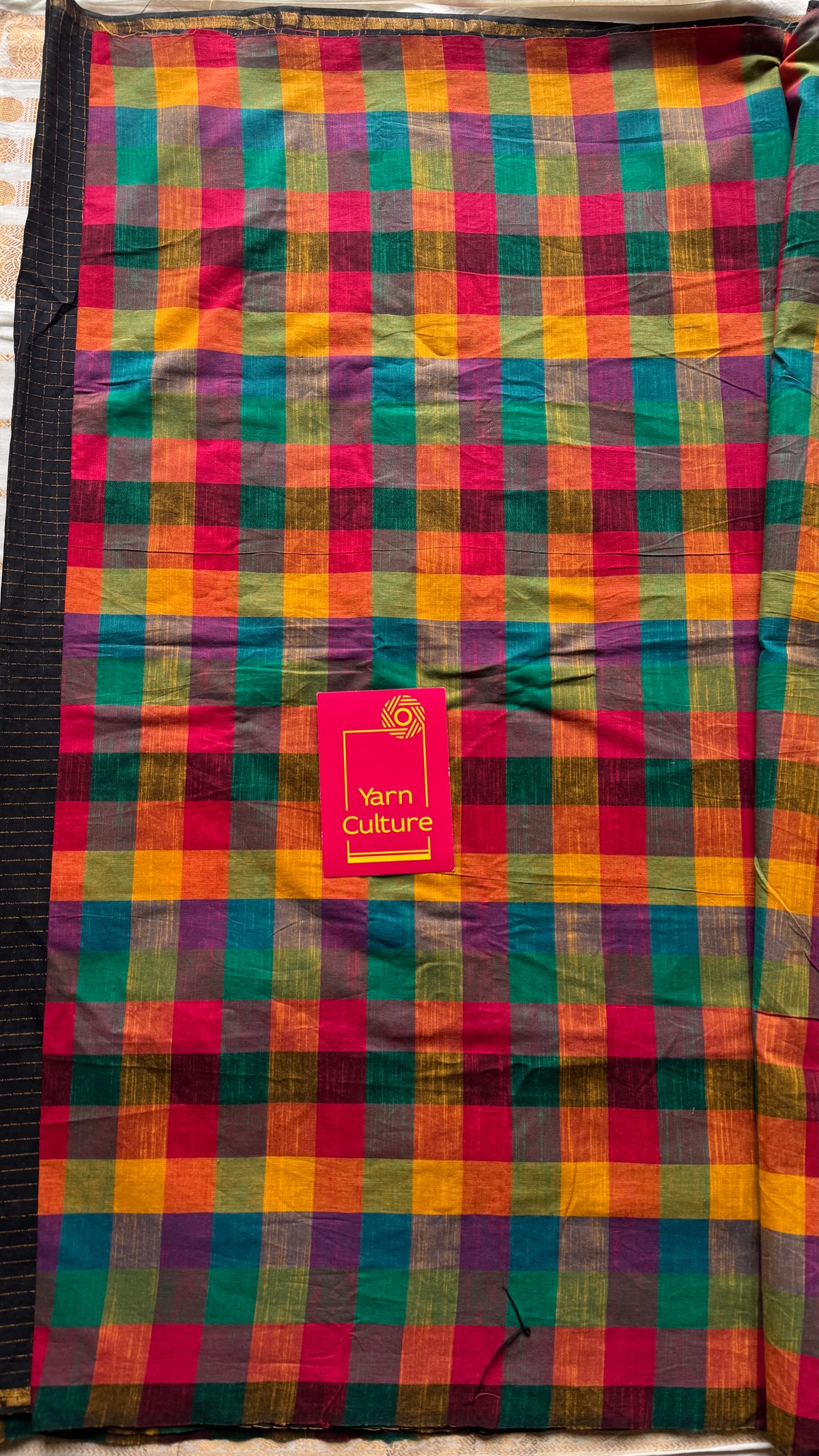 Black with multicoloured checks, cotton half-half saree - YCCOTNIDOC42